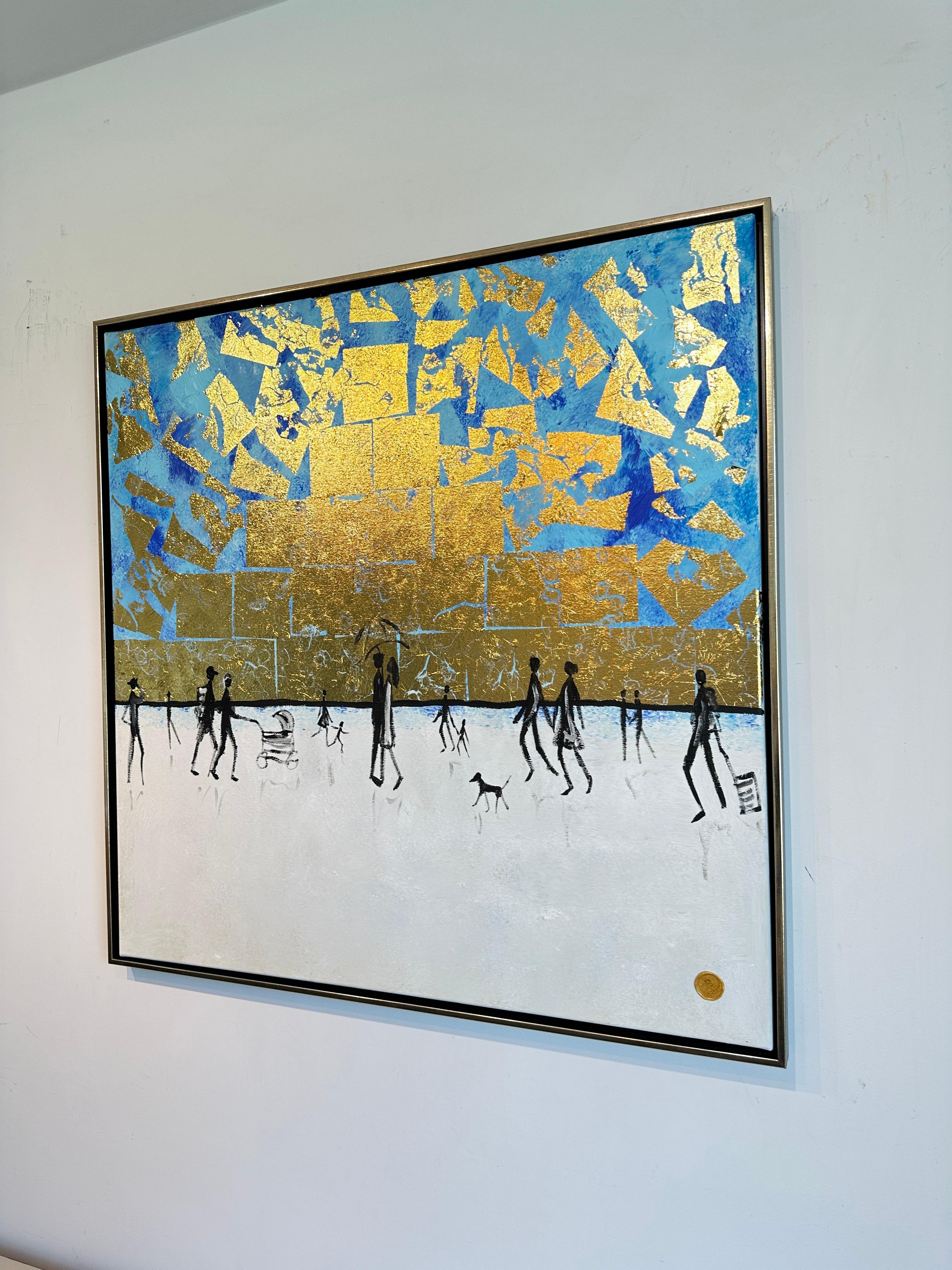 Tu es mon rayon de soleil -  Gold Leaf Peinture familiale abstraite contemporaine 3