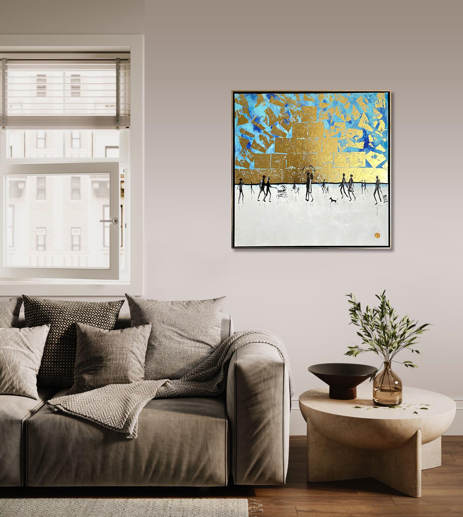 Tu es mon rayon de soleil -  Gold Leaf Peinture familiale abstraite contemporaine 5