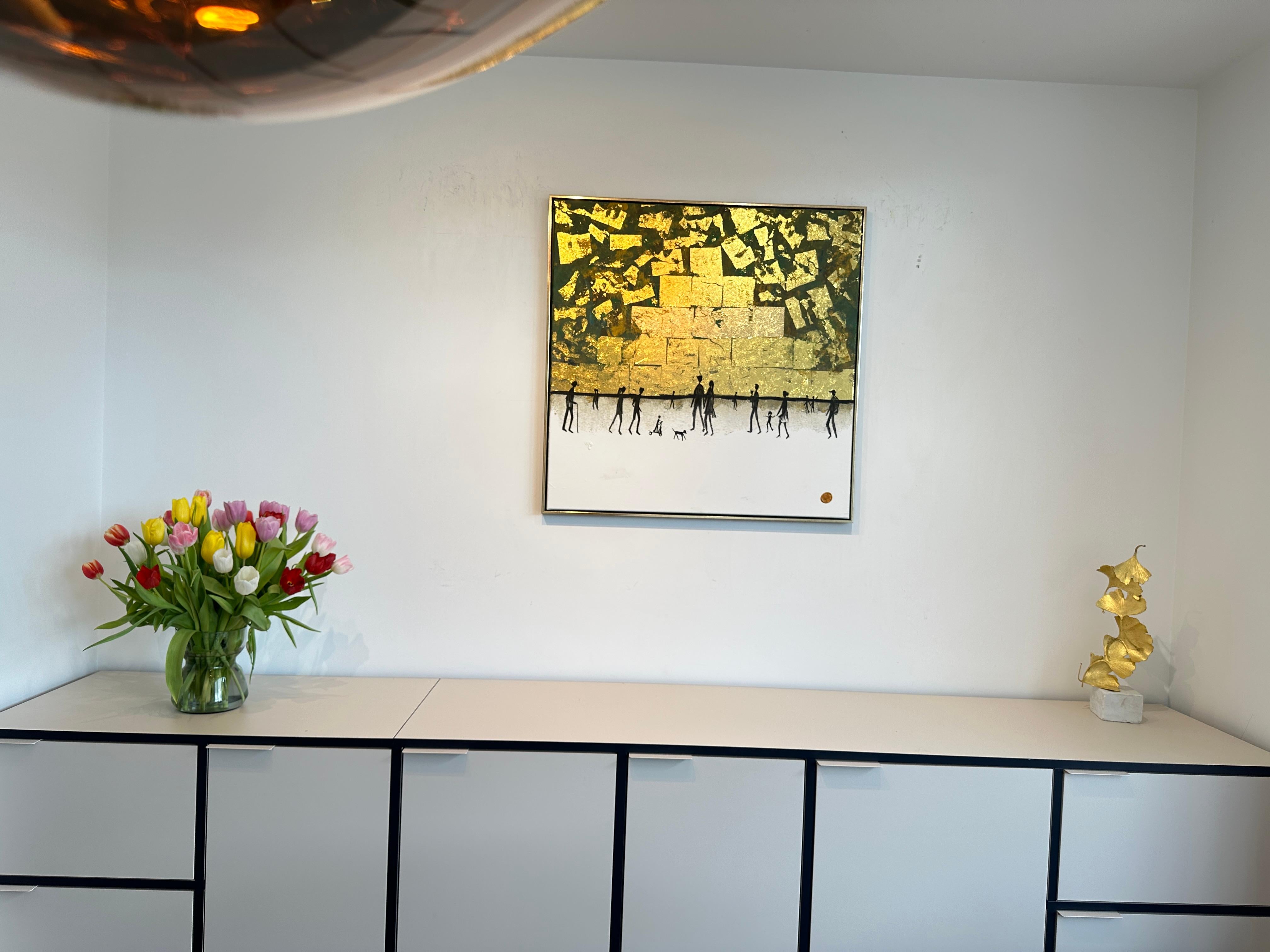 Continui a farmi sorridere -.  Foglia d'oro Quadro astratto contemporaneo di famiglia in vendita 6