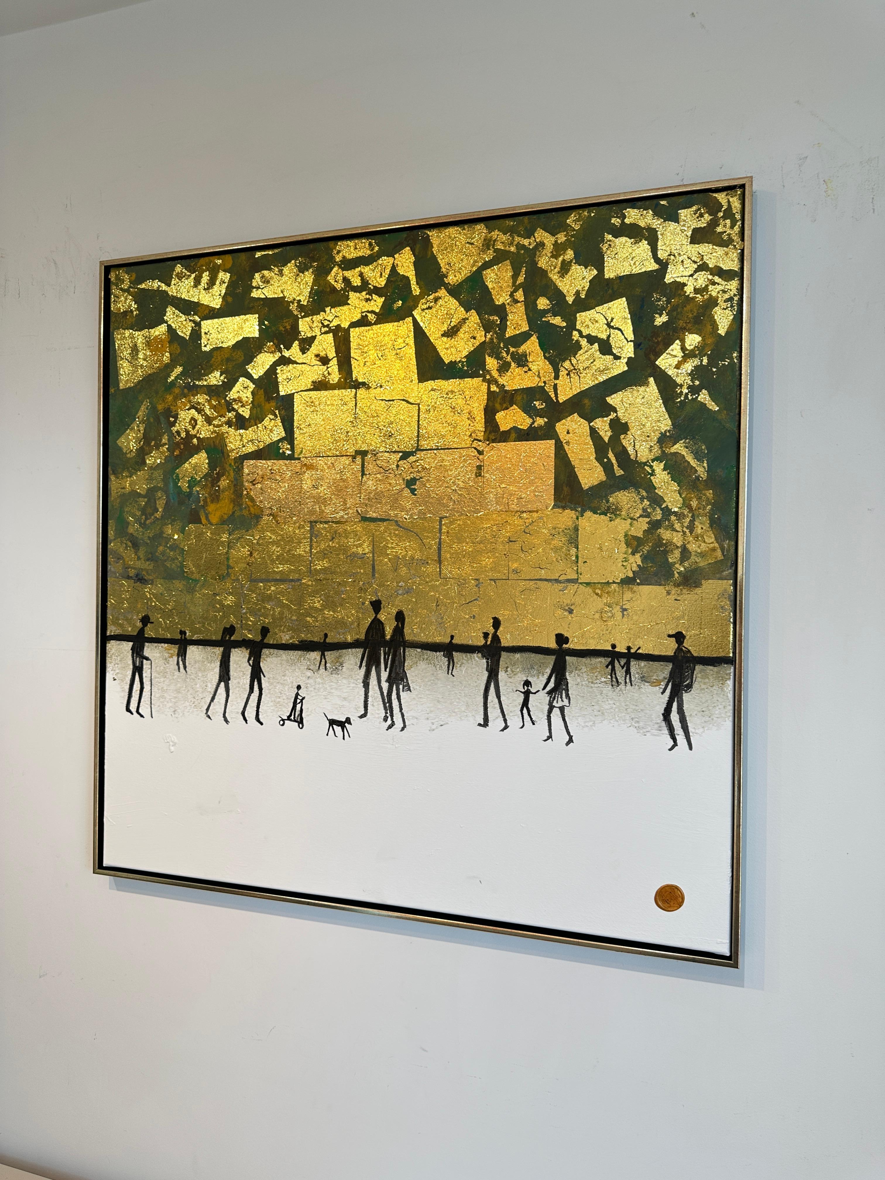 Continui a farmi sorridere -.  Foglia d'oro Quadro astratto contemporaneo di famiglia in vendita 7