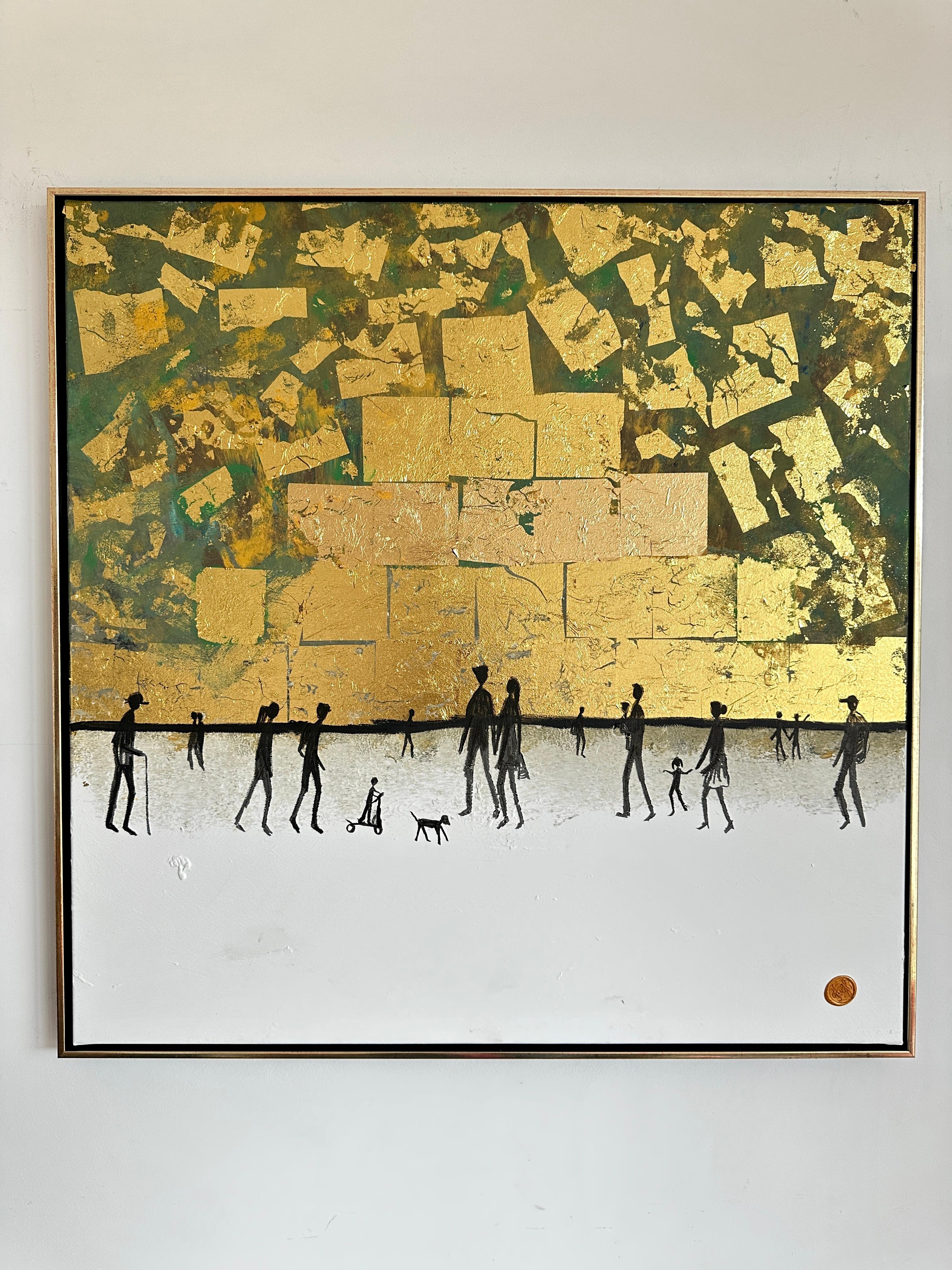 Du bringst mich immer wieder zum Lächeln -  Blattgold Zeitgenössisches abstraktes Familiengemälde – Painting von Katharina Hormel