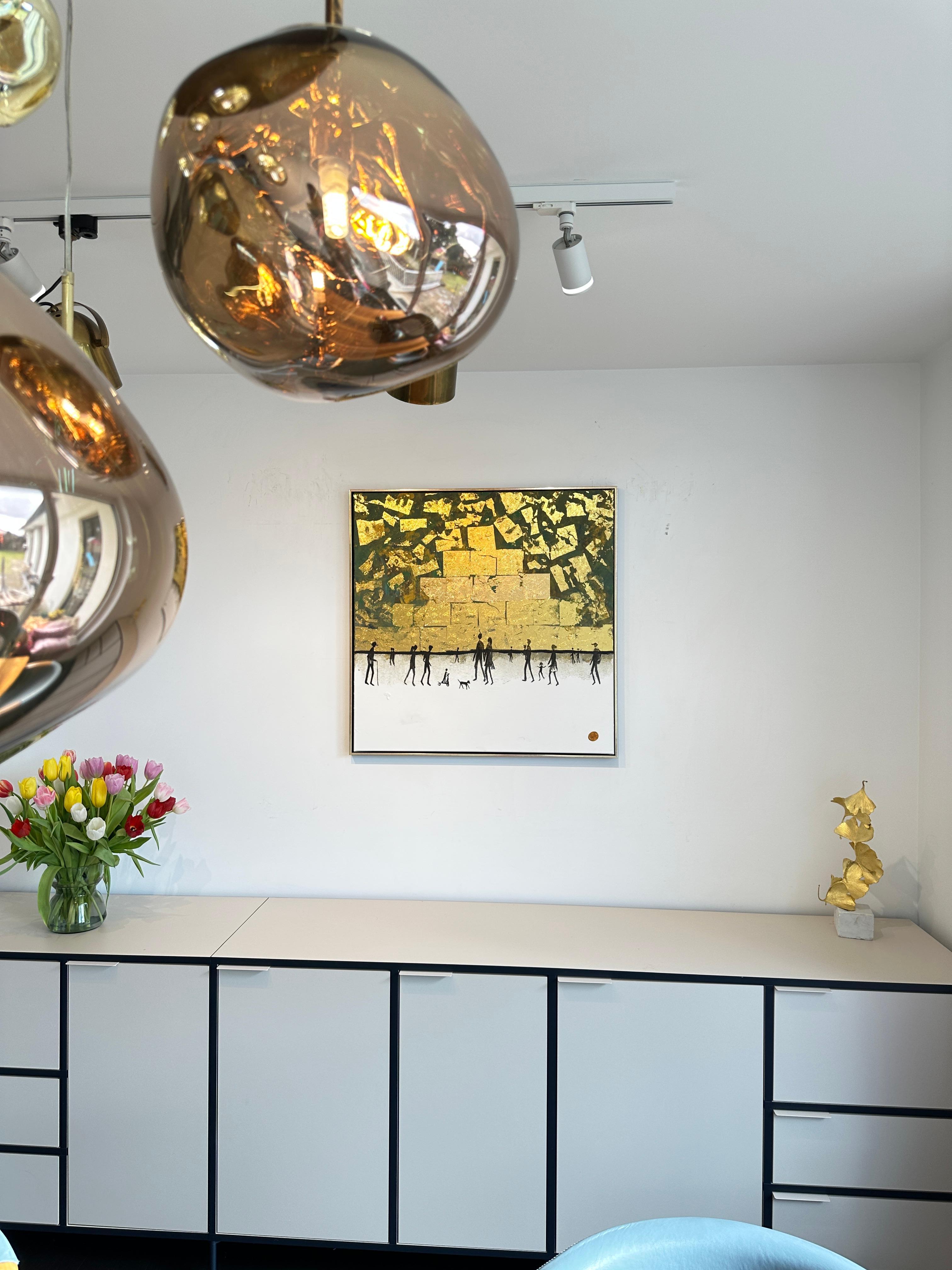 Du bringst mich immer wieder zum Lächeln -  Blattgold Zeitgenössisches abstraktes Familiengemälde im Angebot 1