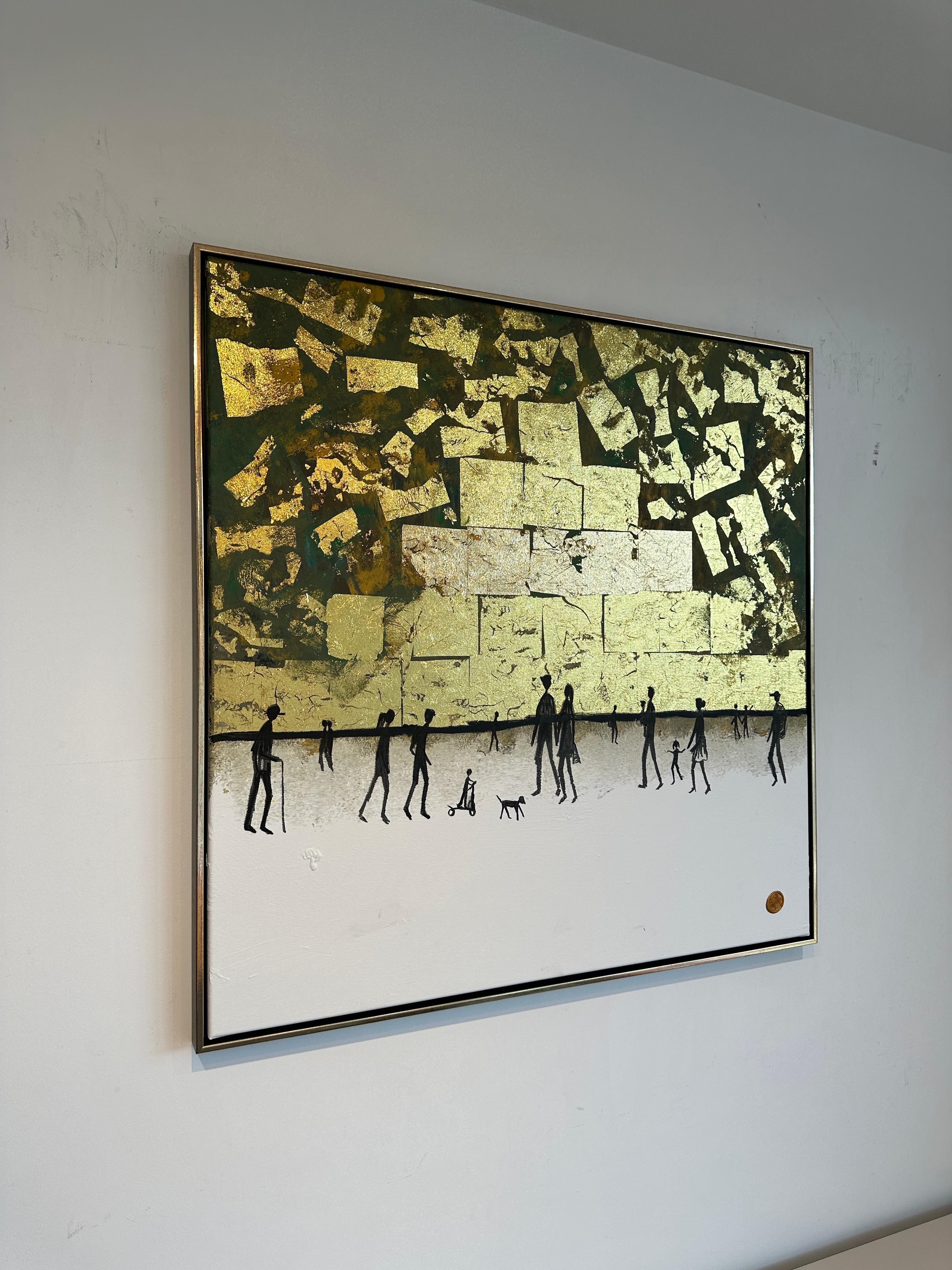 Continui a farmi sorridere -.  Foglia d'oro Quadro astratto contemporaneo di famiglia in vendita 2