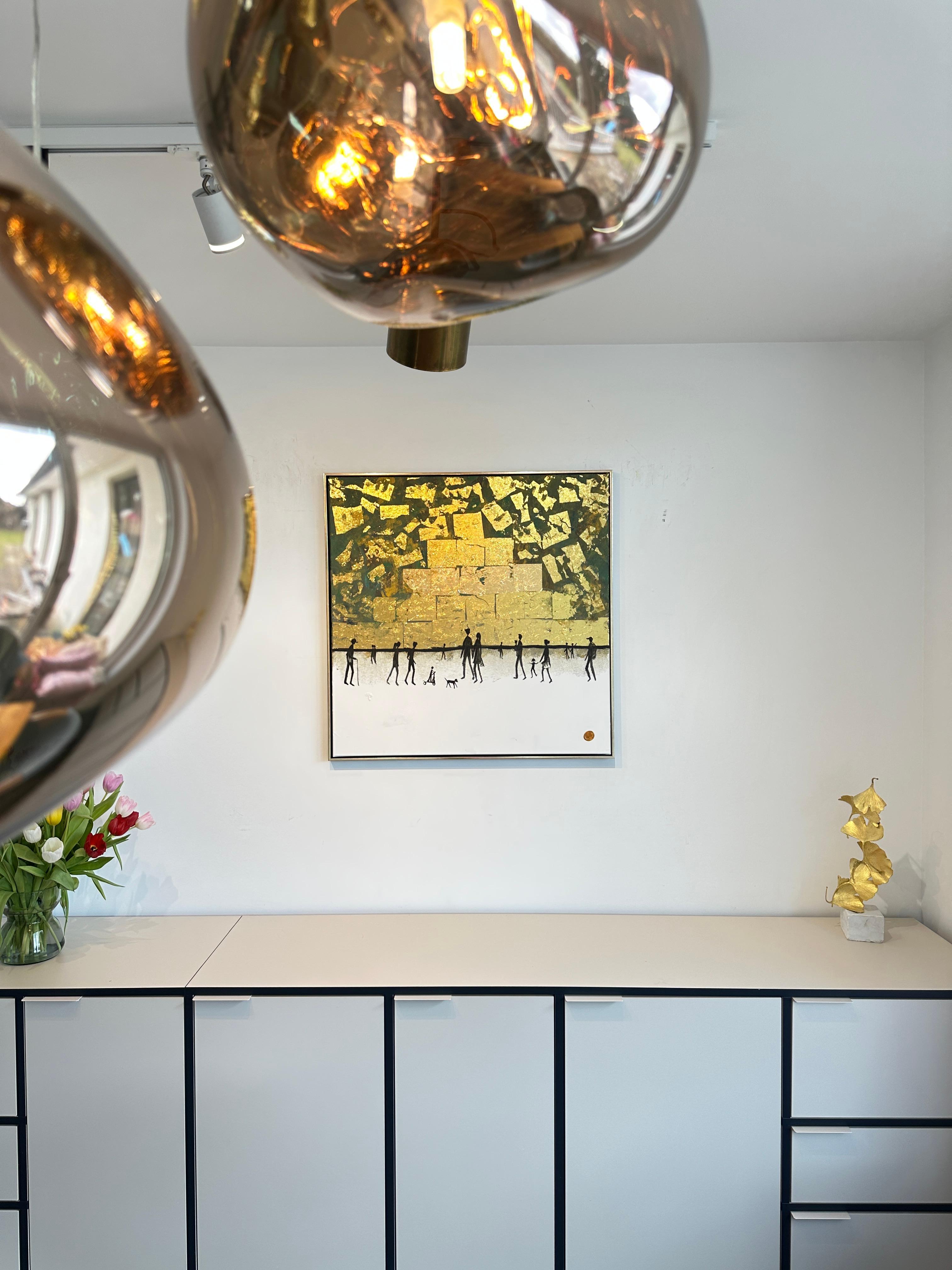 Continui a farmi sorridere -.  Foglia d'oro Quadro astratto contemporaneo di famiglia in vendita 3