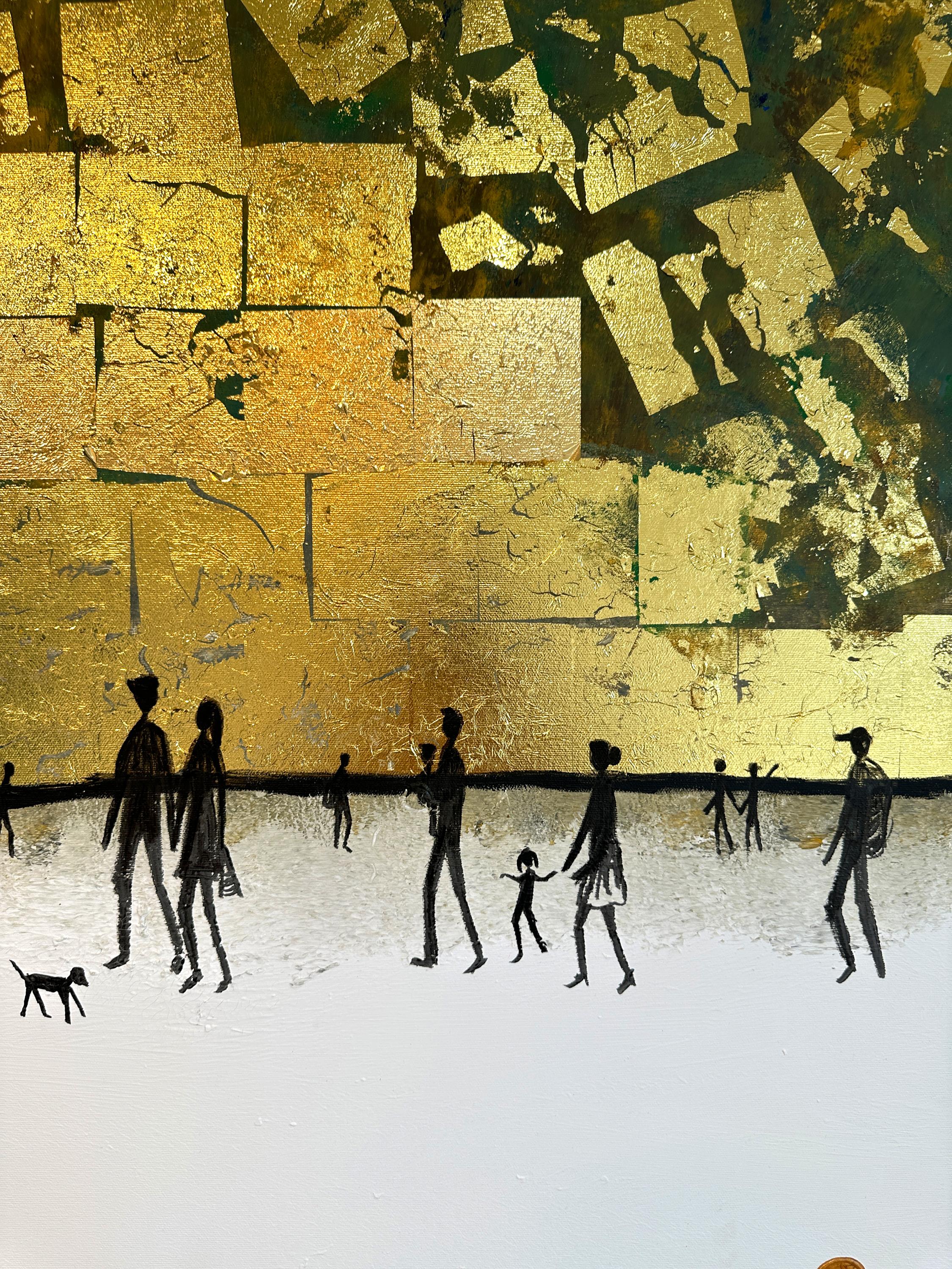 Continui a farmi sorridere -.  Foglia d'oro Quadro astratto contemporaneo di famiglia in vendita 4