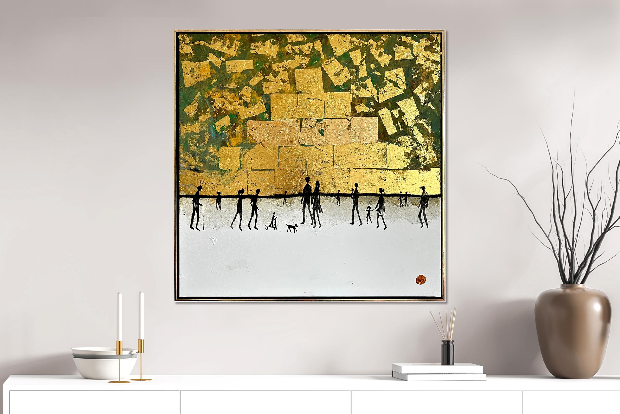 Continui a farmi sorridere -.  Foglia d'oro Quadro astratto contemporaneo di famiglia in vendita 5