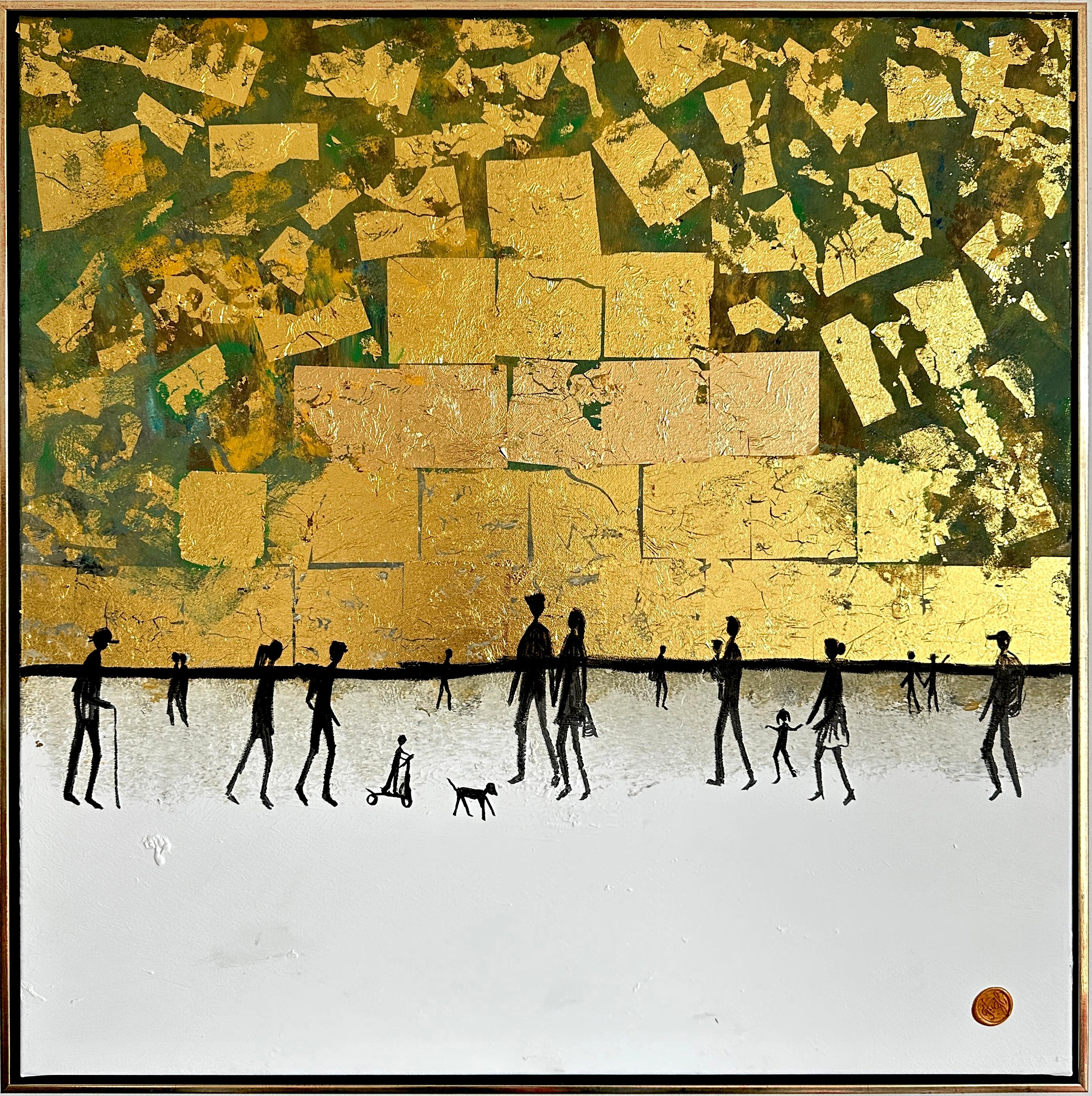 Du bringst mich immer wieder zum Lächeln -  Blattgold Zeitgenössisches abstraktes Familiengemälde