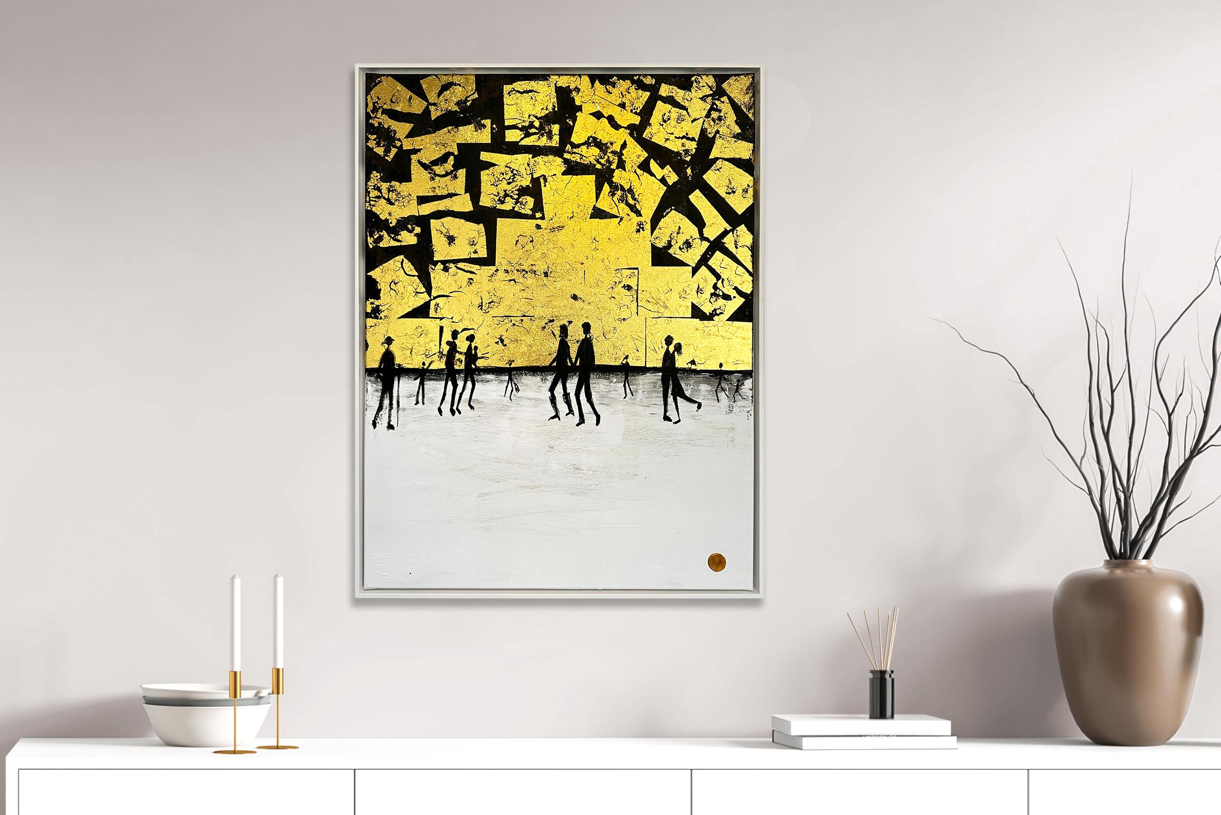 You make me complete Gold Leaf Contemporary abstract family painting - Painting by Katharina Hormel