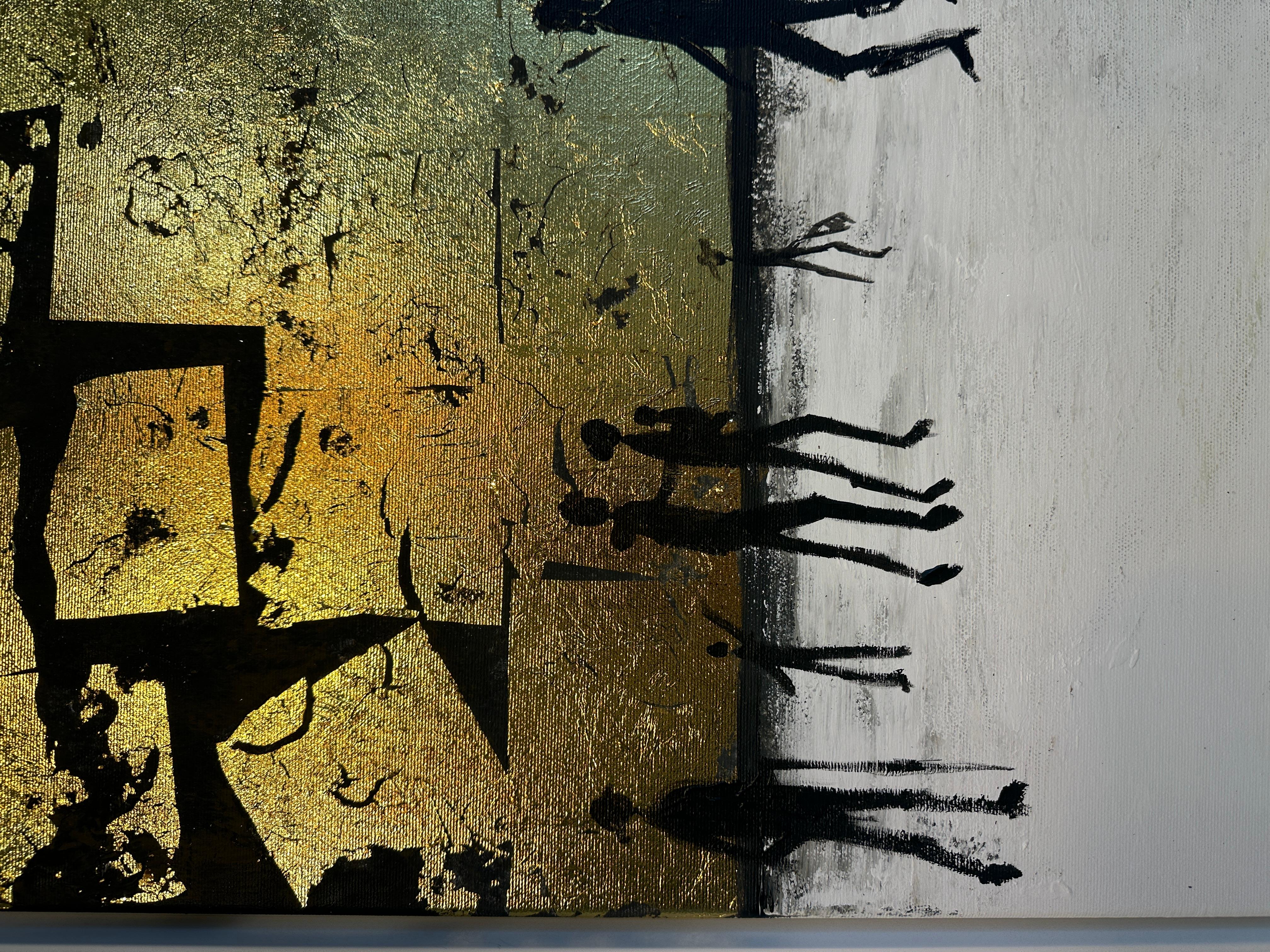 You make me complete Gold Leaf Contemporary abstract family painting For Sale 2