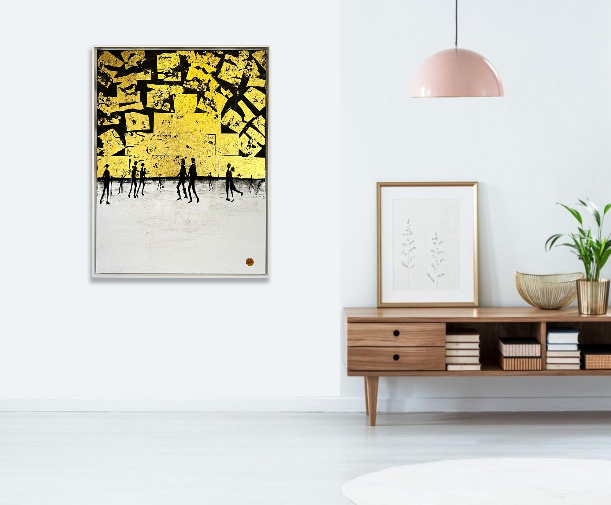 Me haces completo Cuadro familiar abstracto contemporáneo en pan de oro en venta 5