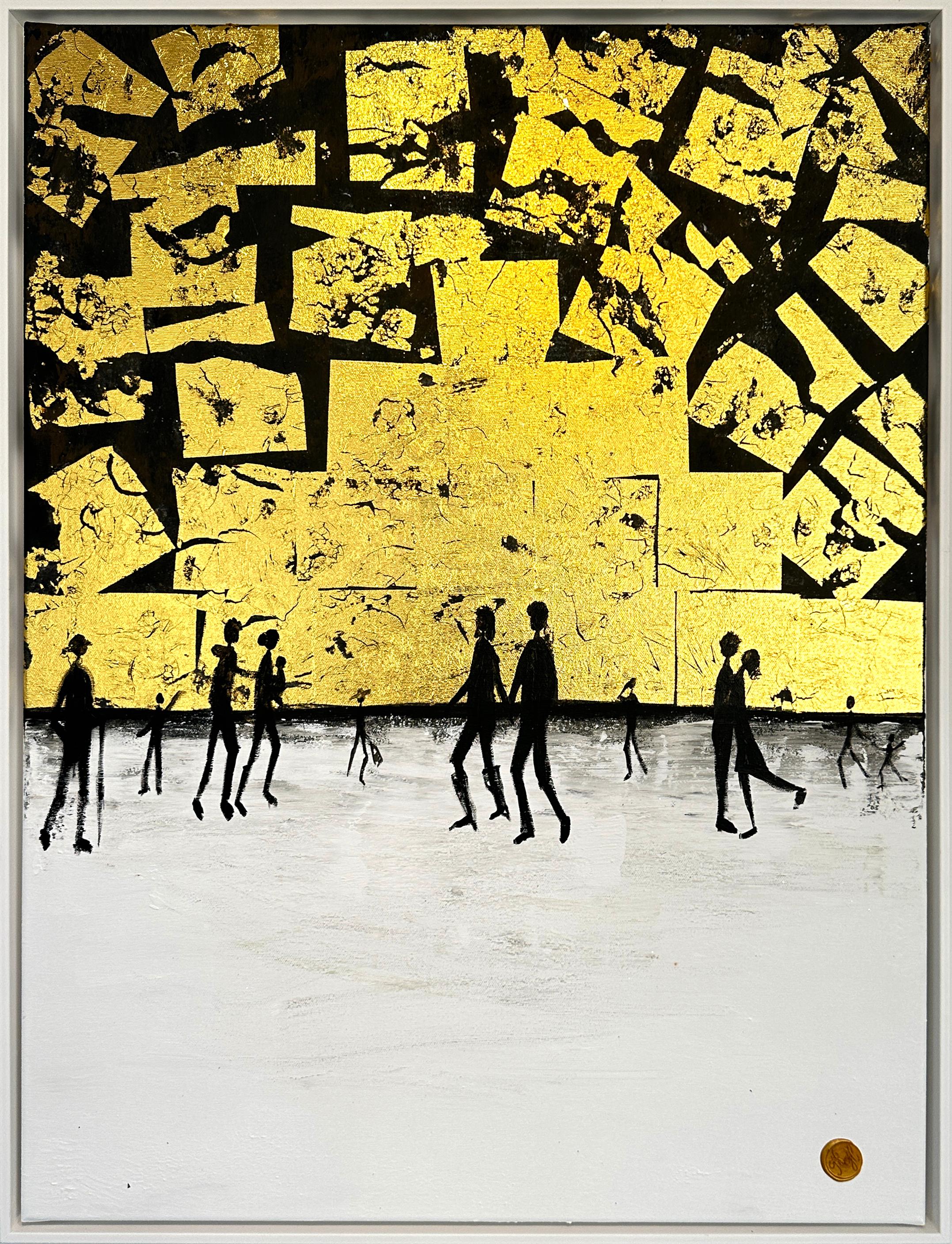 Me haces completo Cuadro familiar abstracto contemporáneo en pan de oro - Painting de Katharina Hormel