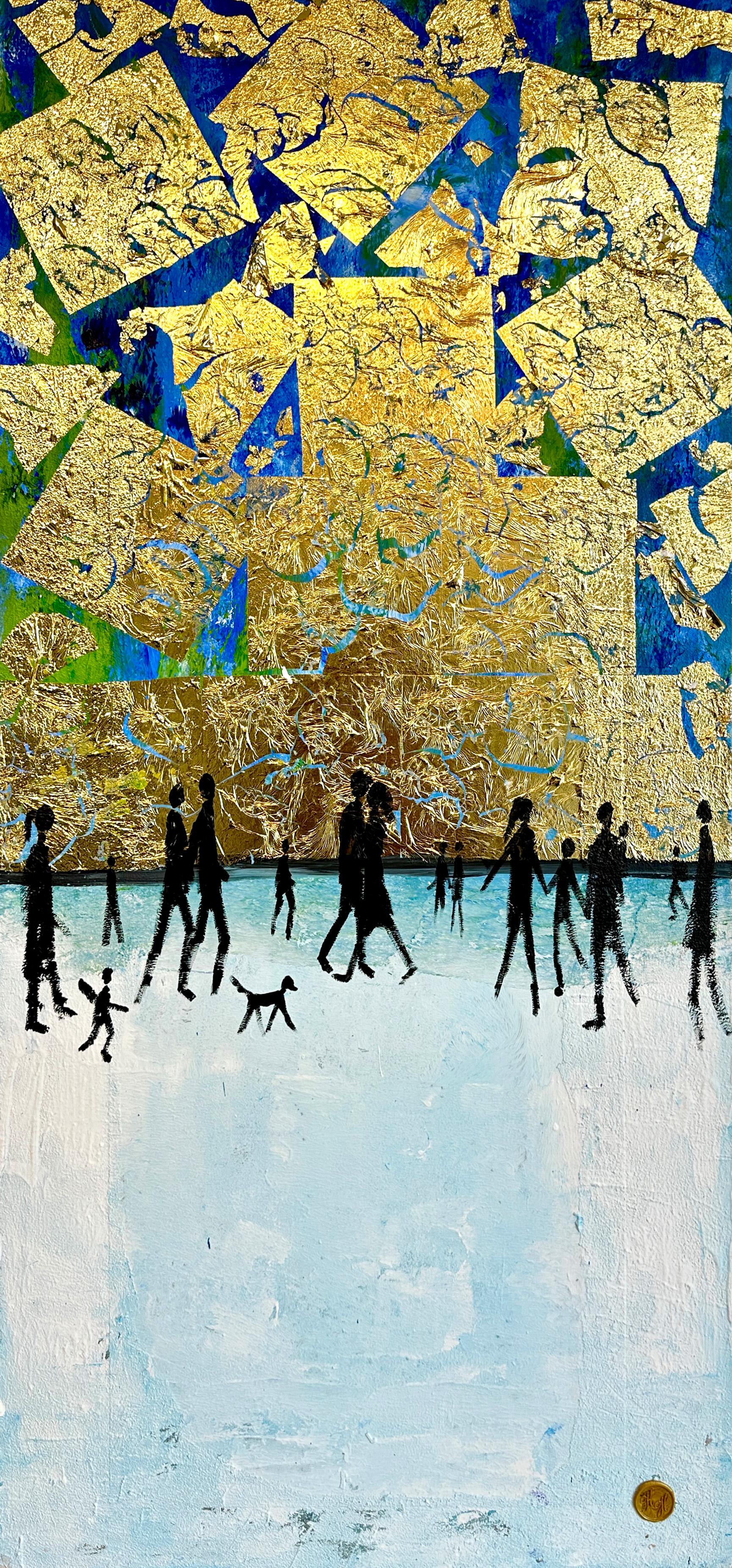 Tu mi fai sentire Completo - Quadro astratto contemporaneo a foglia d'oro per la famiglia in vendita 8