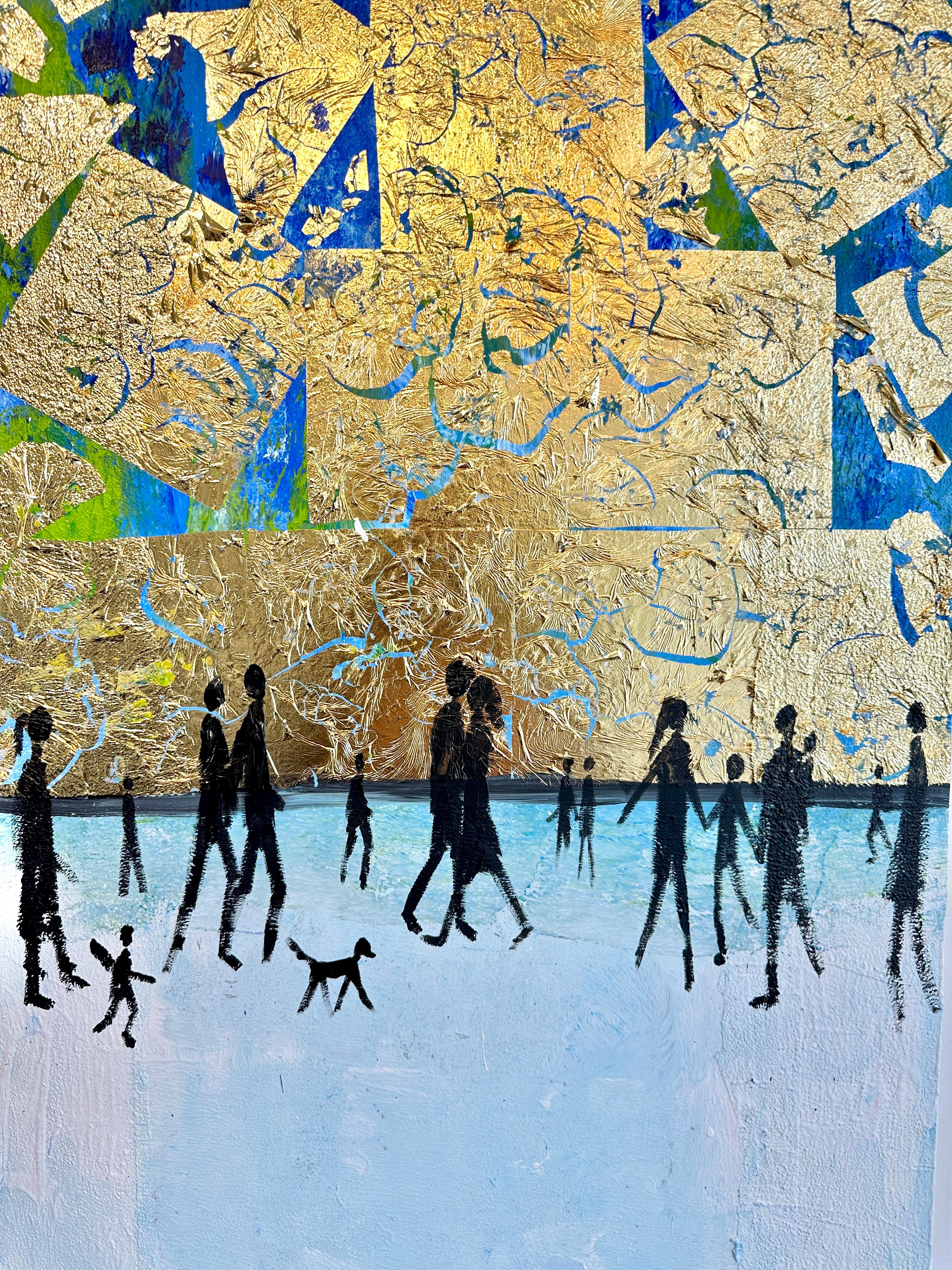 Tu mi fai sentire Completo - Quadro astratto contemporaneo a foglia d'oro per la famiglia in vendita 1