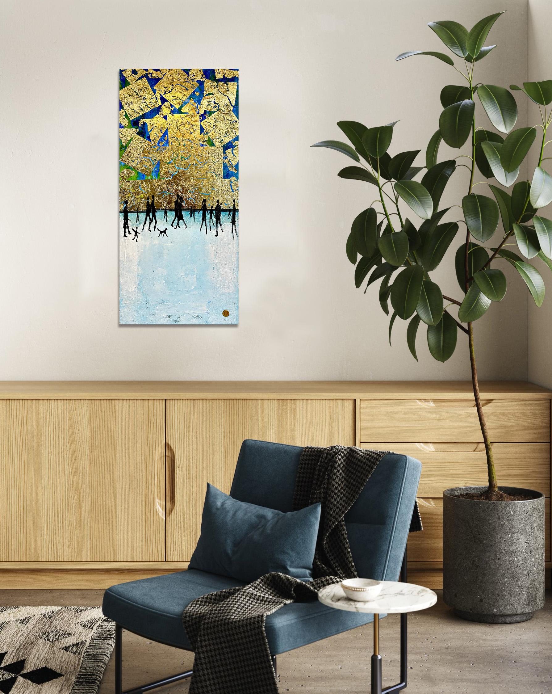 Tu mi fai sentire Completo - Quadro astratto contemporaneo a foglia d'oro per la famiglia in vendita 2