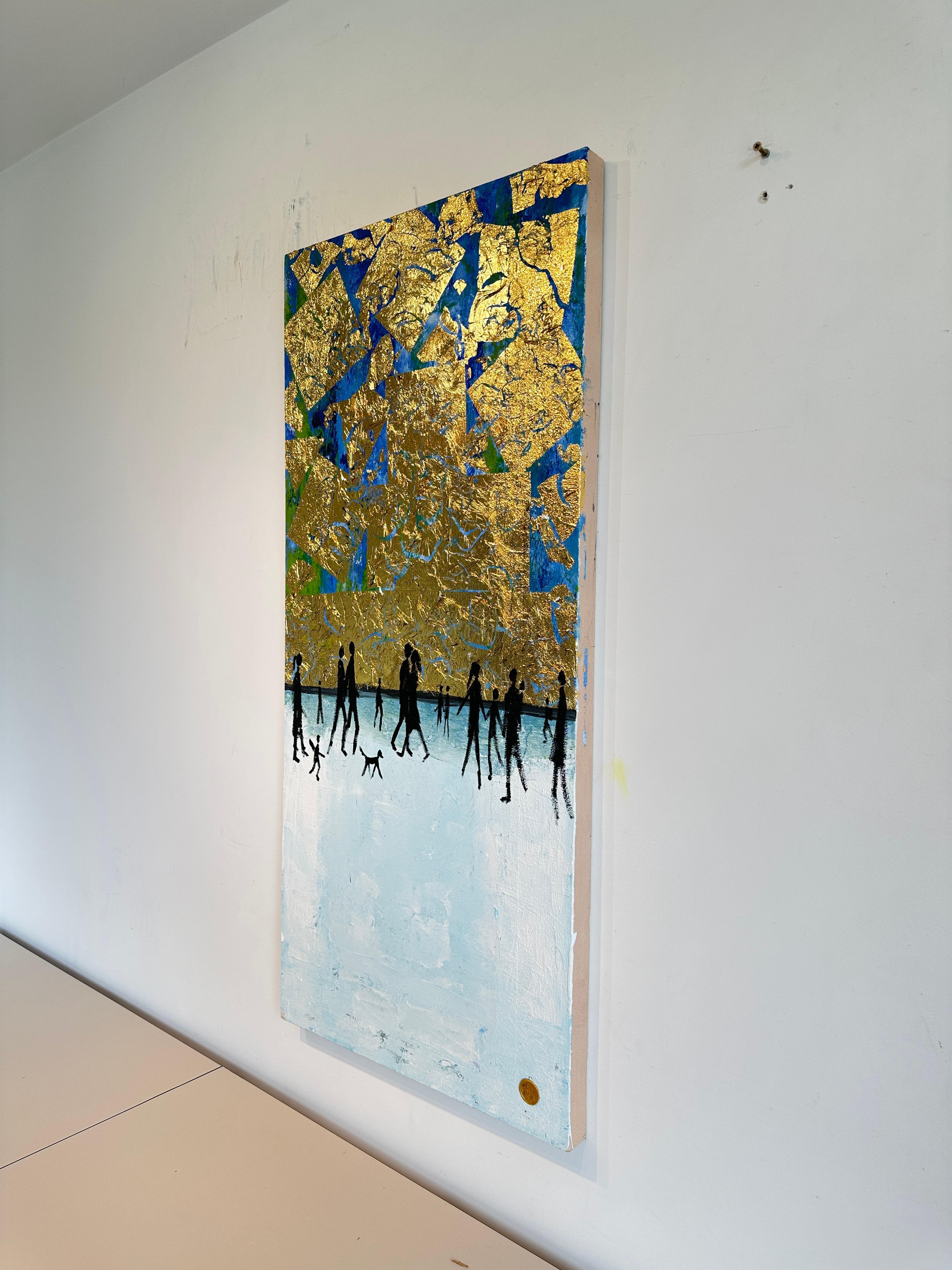 Tu mi fai sentire Completo - Quadro astratto contemporaneo a foglia d'oro per la famiglia in vendita 3