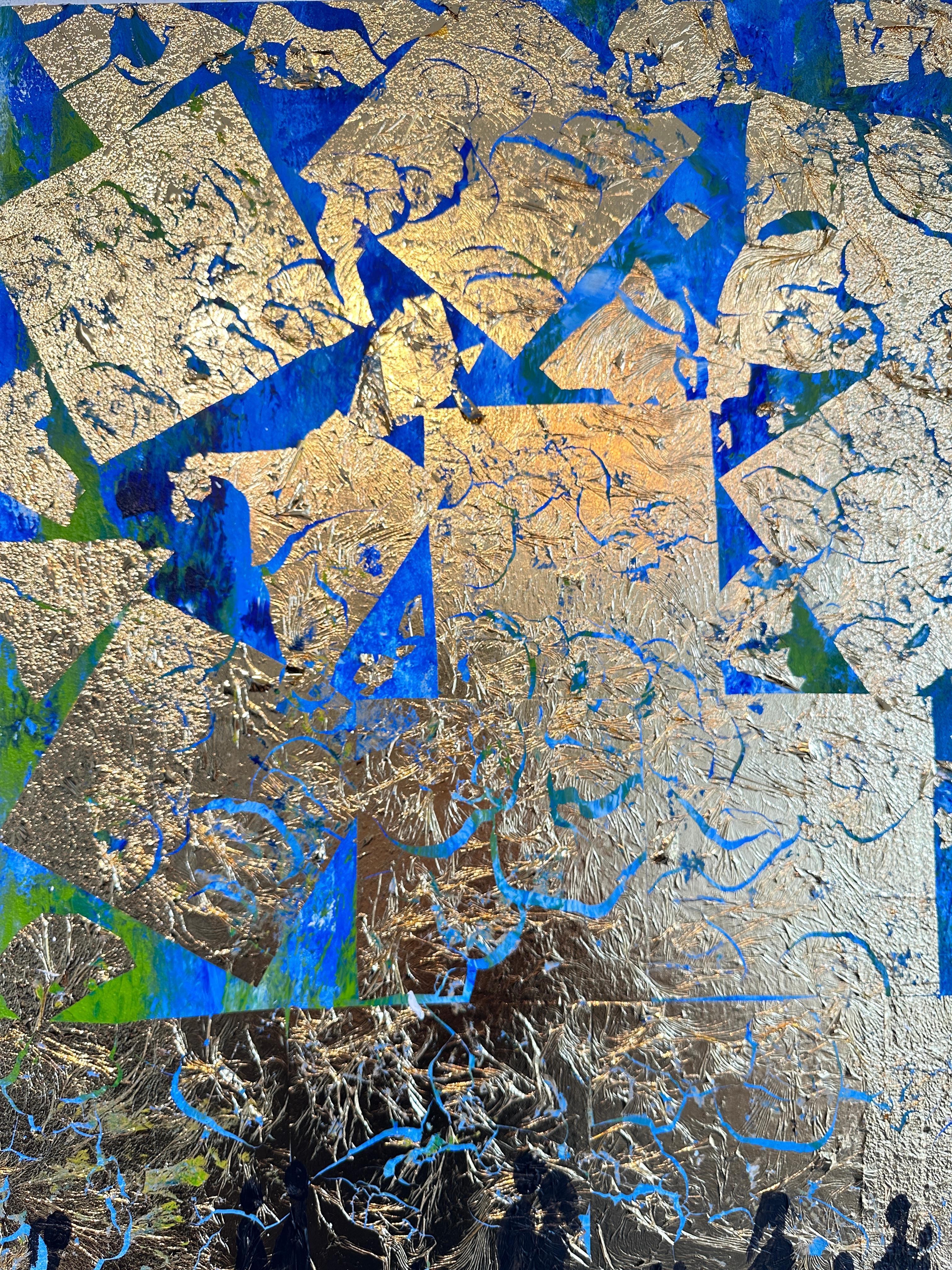 Tu mi fai sentire Completo - Quadro astratto contemporaneo a foglia d'oro per la famiglia in vendita 5