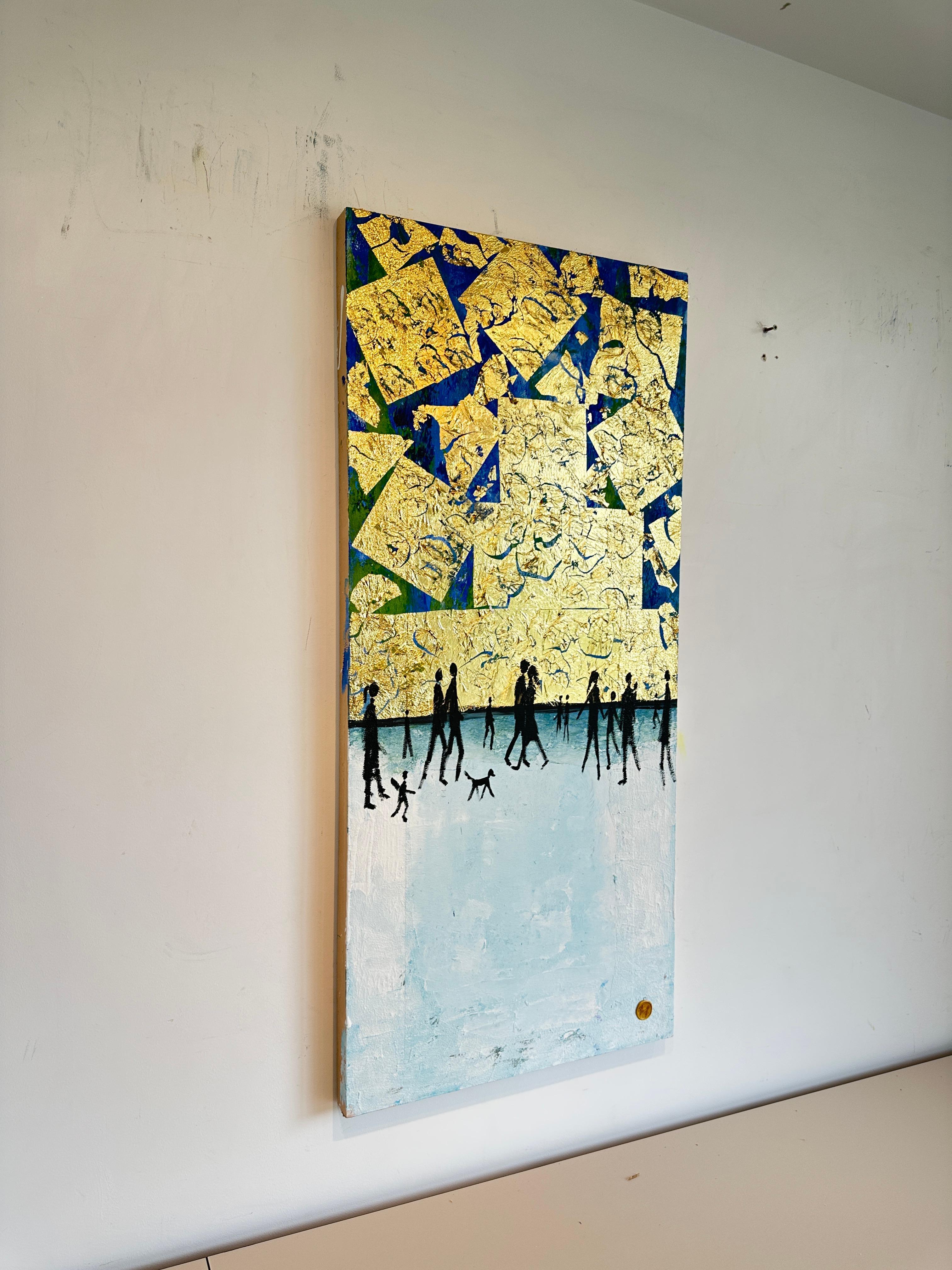 Tu mi fai sentire Completo - Quadro astratto contemporaneo a foglia d'oro per la famiglia in vendita 6