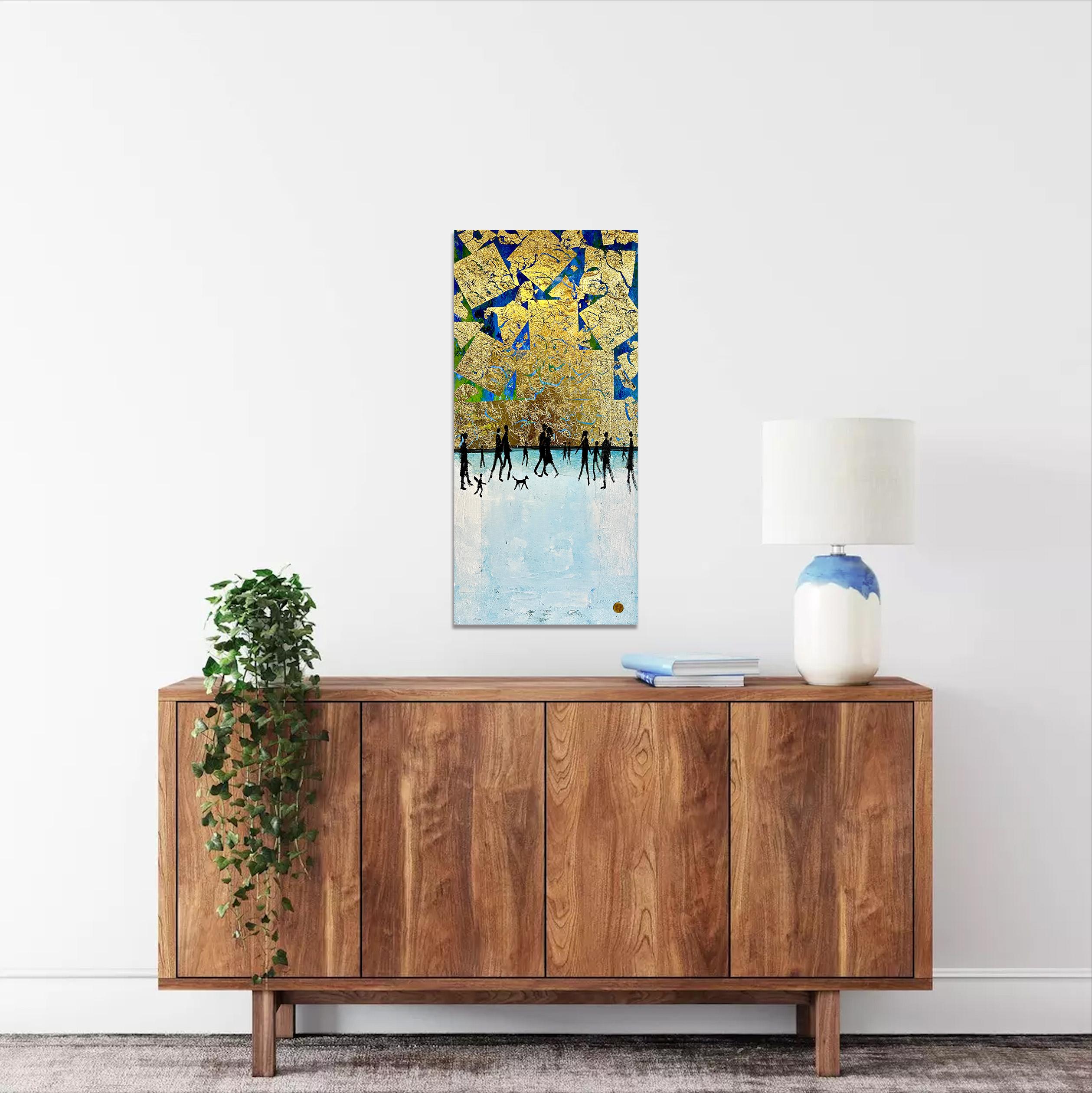 Tu mi fai sentire Completo - Quadro astratto contemporaneo a foglia d'oro per la famiglia in vendita 7