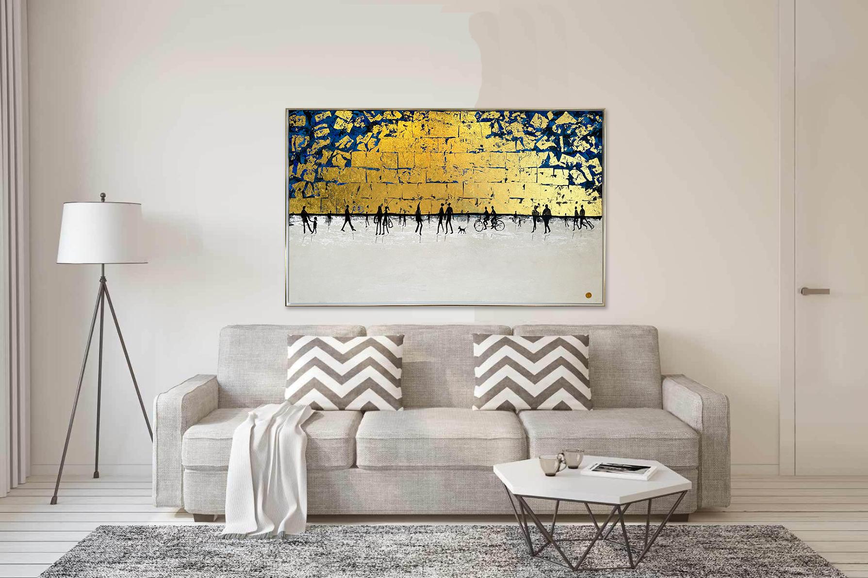 You make me Smile K Hormel Gold Leaf Contemporary abstract family painting For Sale 5