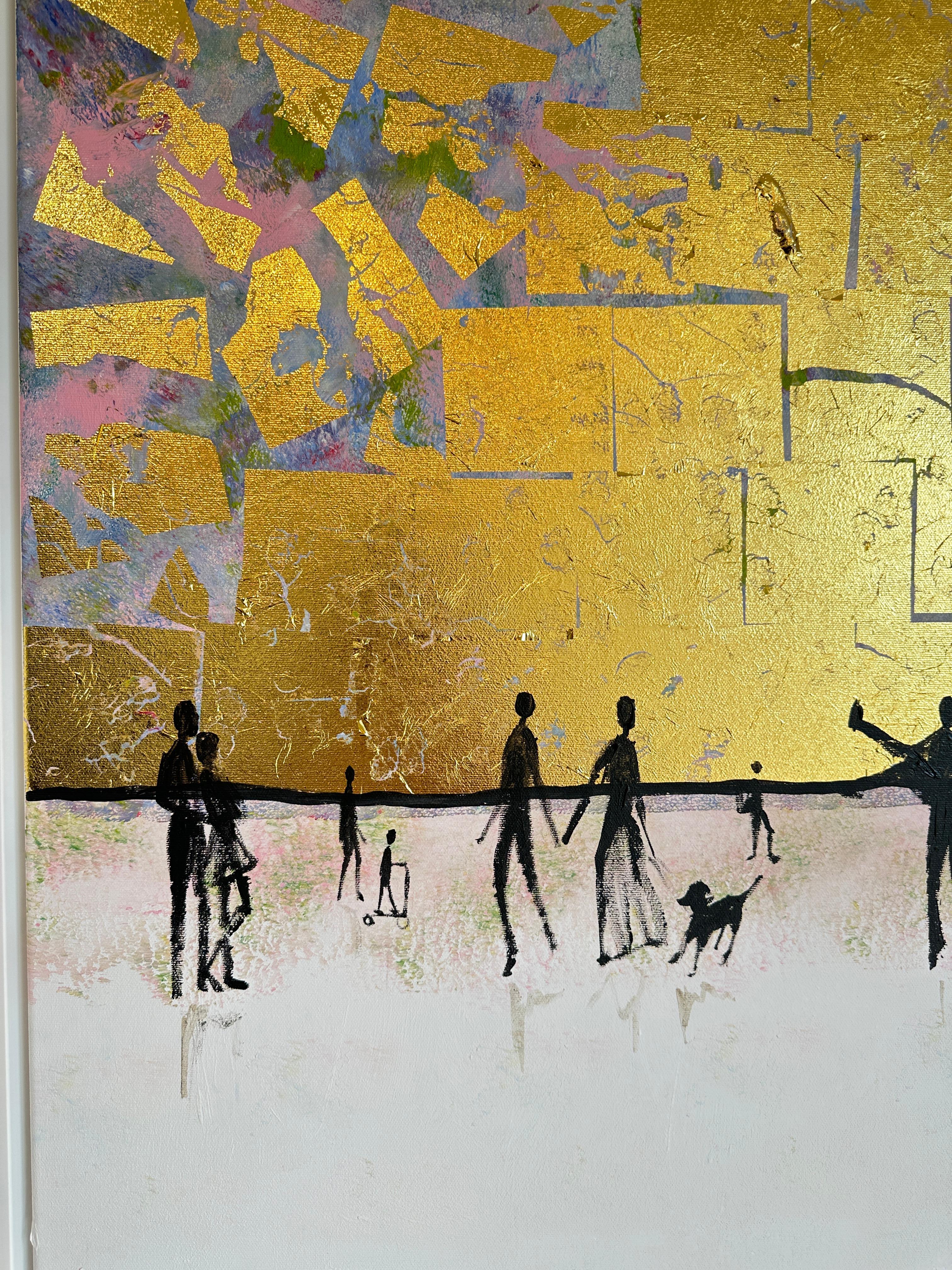 Your Hand in Mine - Gold Leaf Contemporary abstract family painting For Sale 1