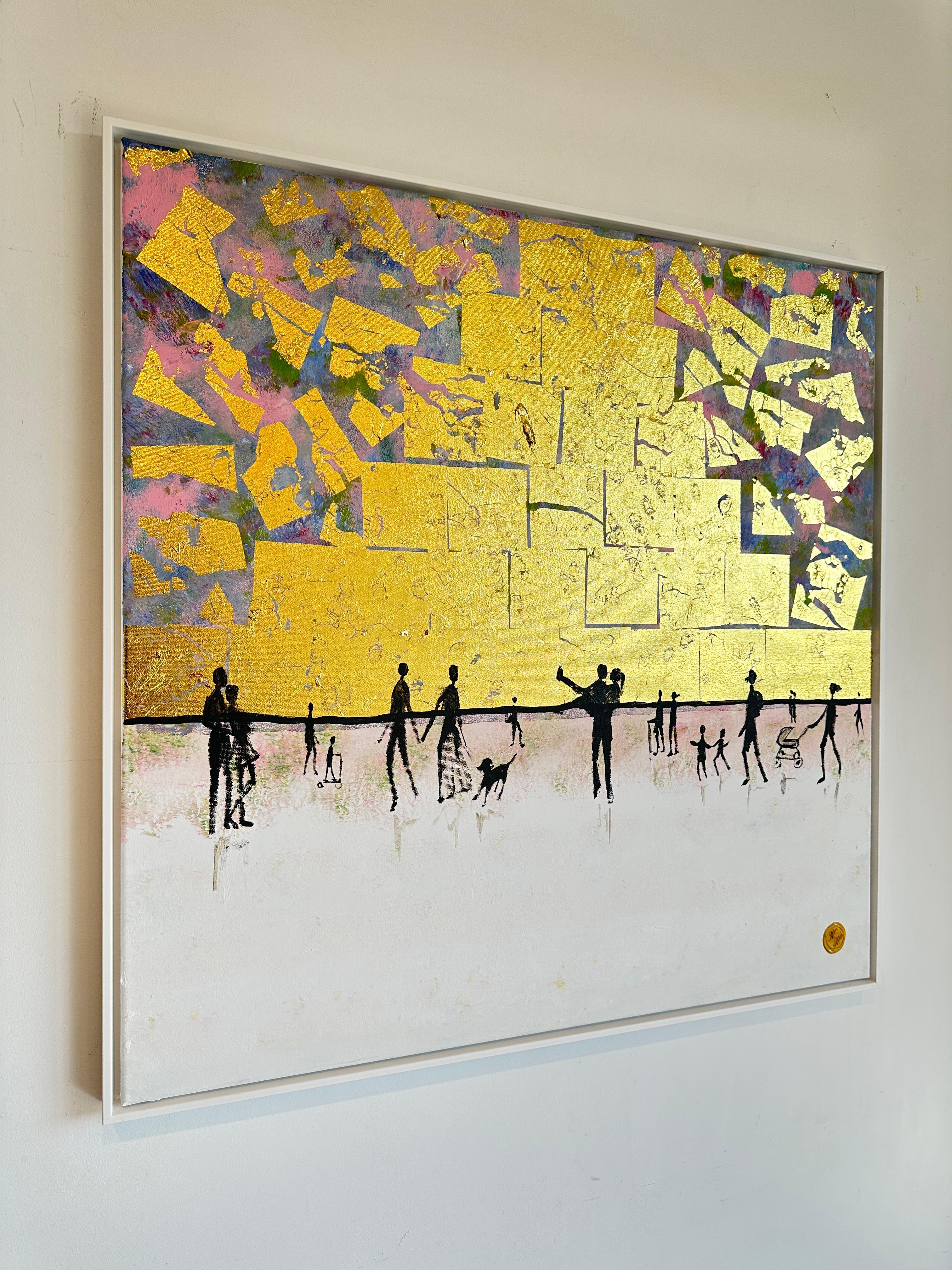 Your Hand in Mine - Gold Leaf Contemporary abstract family painting For Sale 3