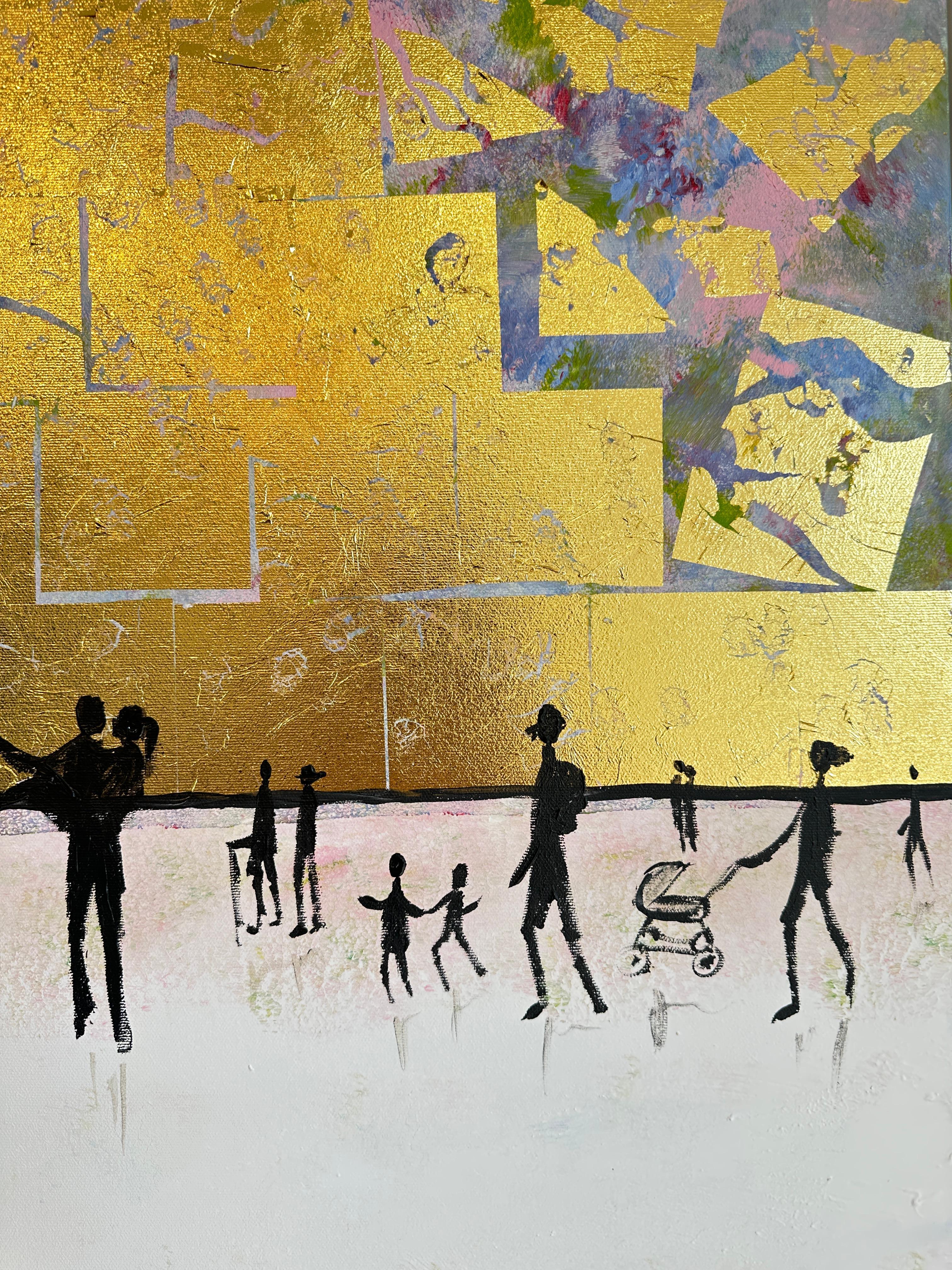 Your Hand in Mine - Gold Leaf Contemporary abstract family painting For Sale 5