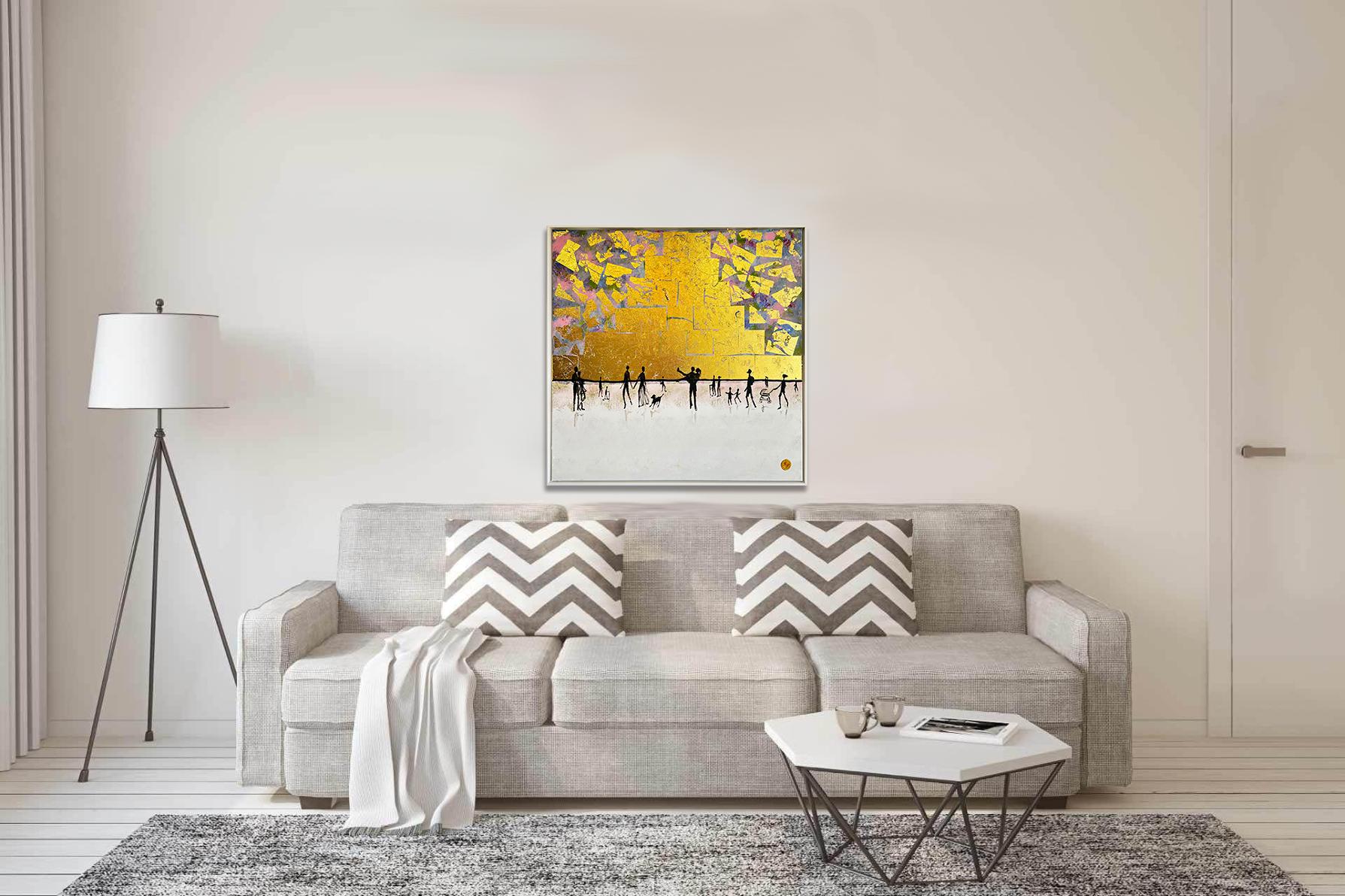 Your Hand in Mine - Gold Leaf Contemporary abstract family painting For Sale 7