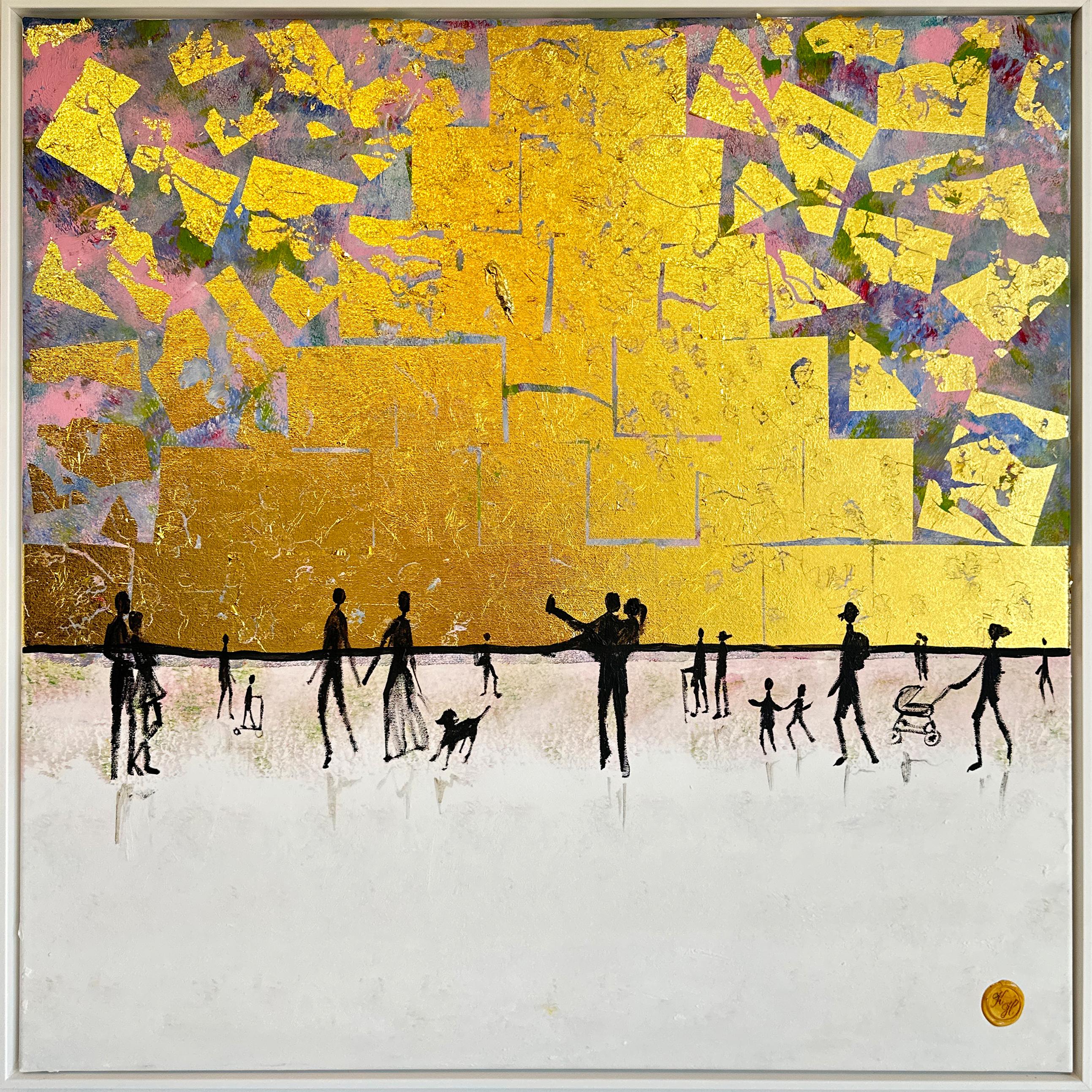 Your Hand in Mine - Gold Leaf Contemporary abstract family painting - Painting by Katharina Hormel