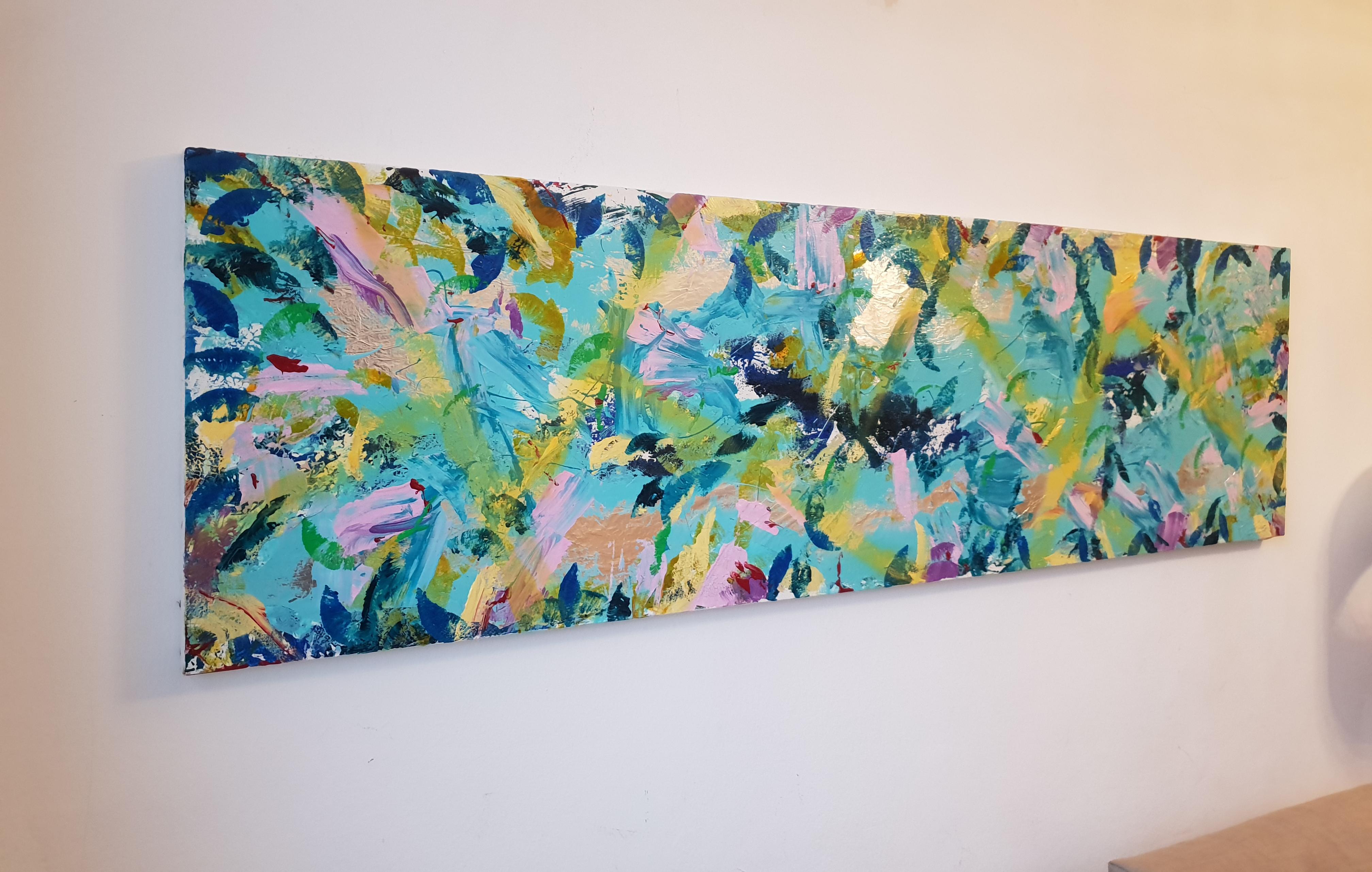A Glint of Summer - Abstract painting with Silver on Wood - Painting by Katharina Husslein