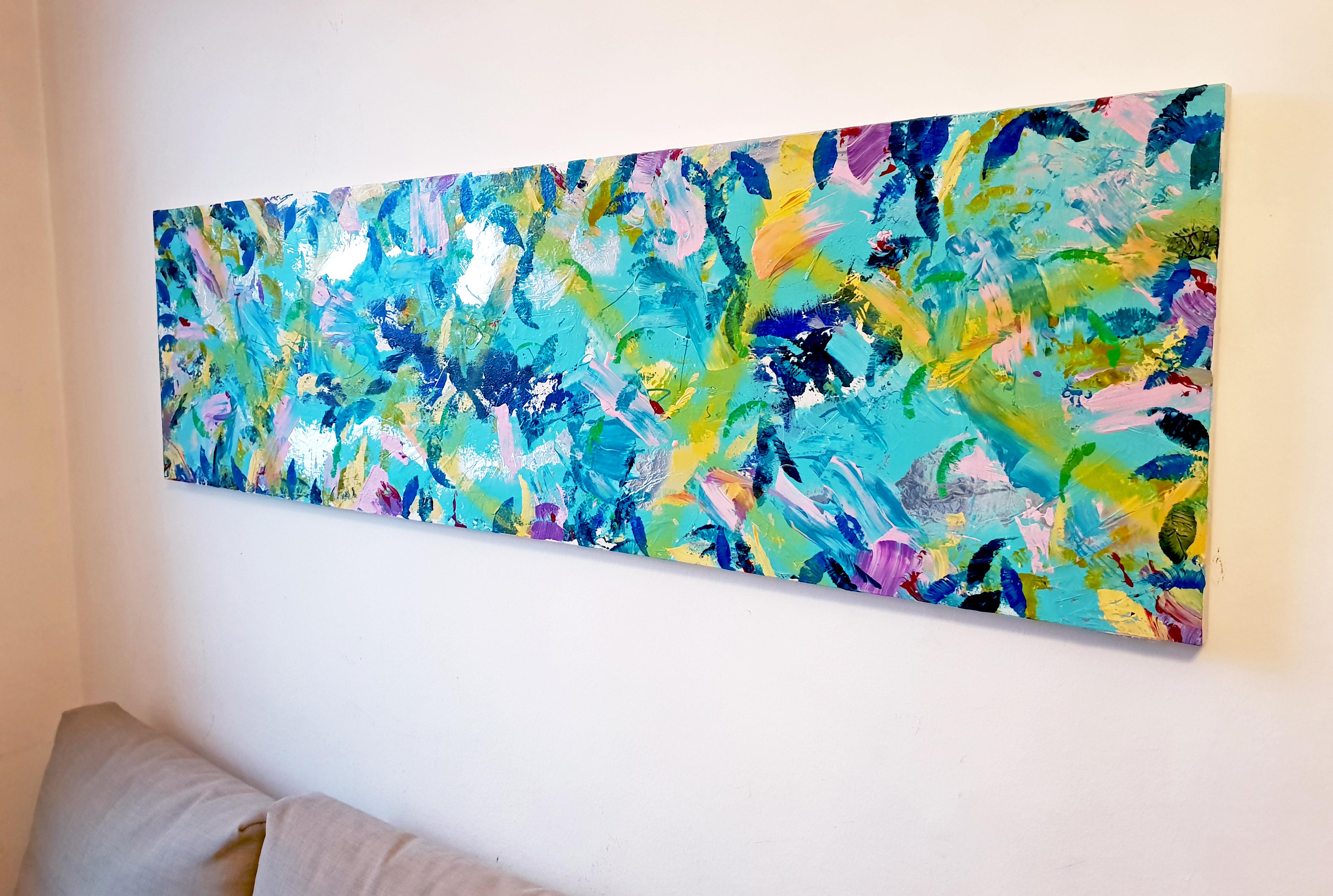 Katharina Husslein Abstract Painting - A Glint of Summer - Abstract painting with Silver on Wood