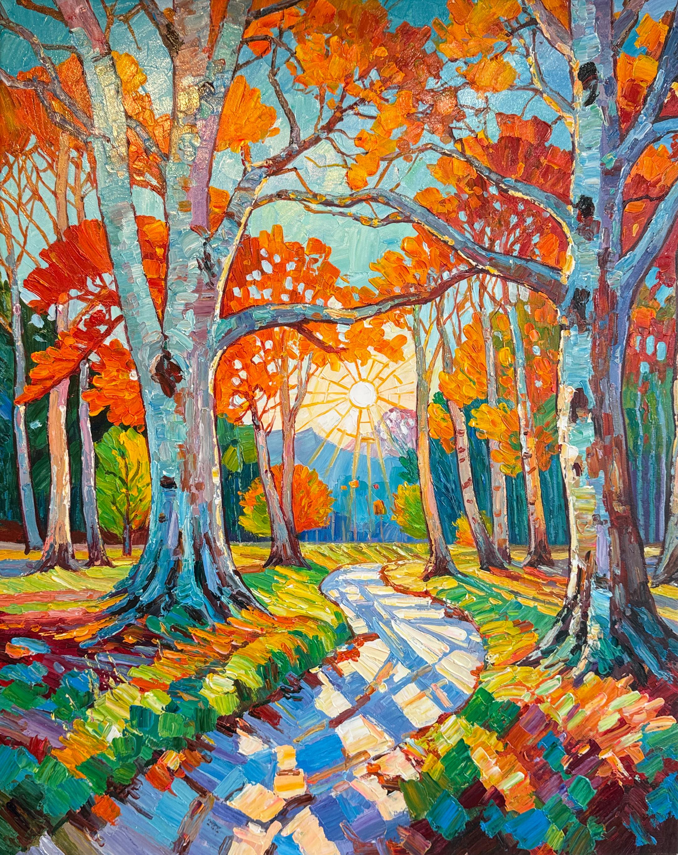 Katharina Husslein Landscape Painting – Ein Kuss des Sonnenlichts von K.Husslein Impasto Botanik Pflanzenmalerei