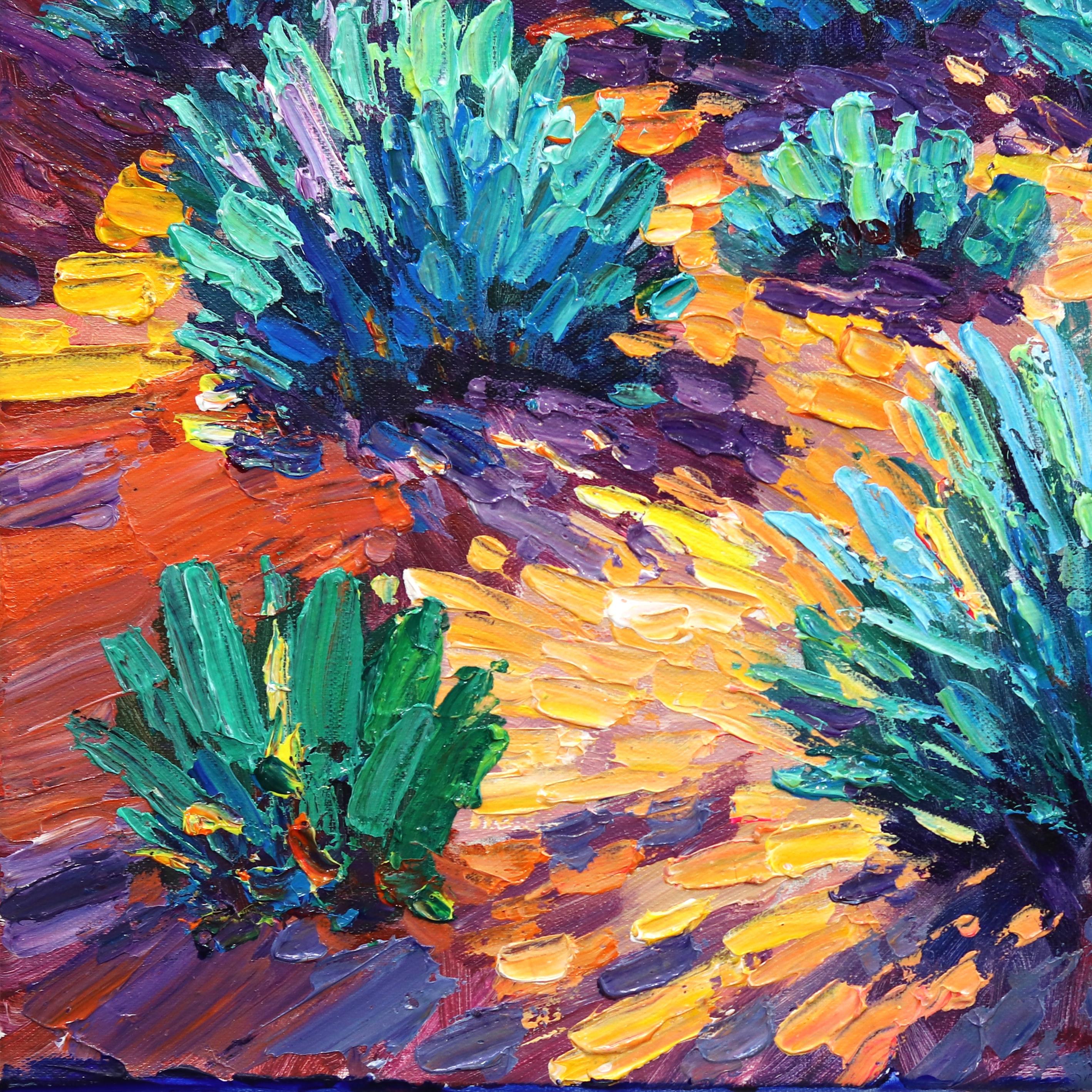 A Spark in the Sky - Vibrant Textural Mountain Desert Landscape Oil Painting 1