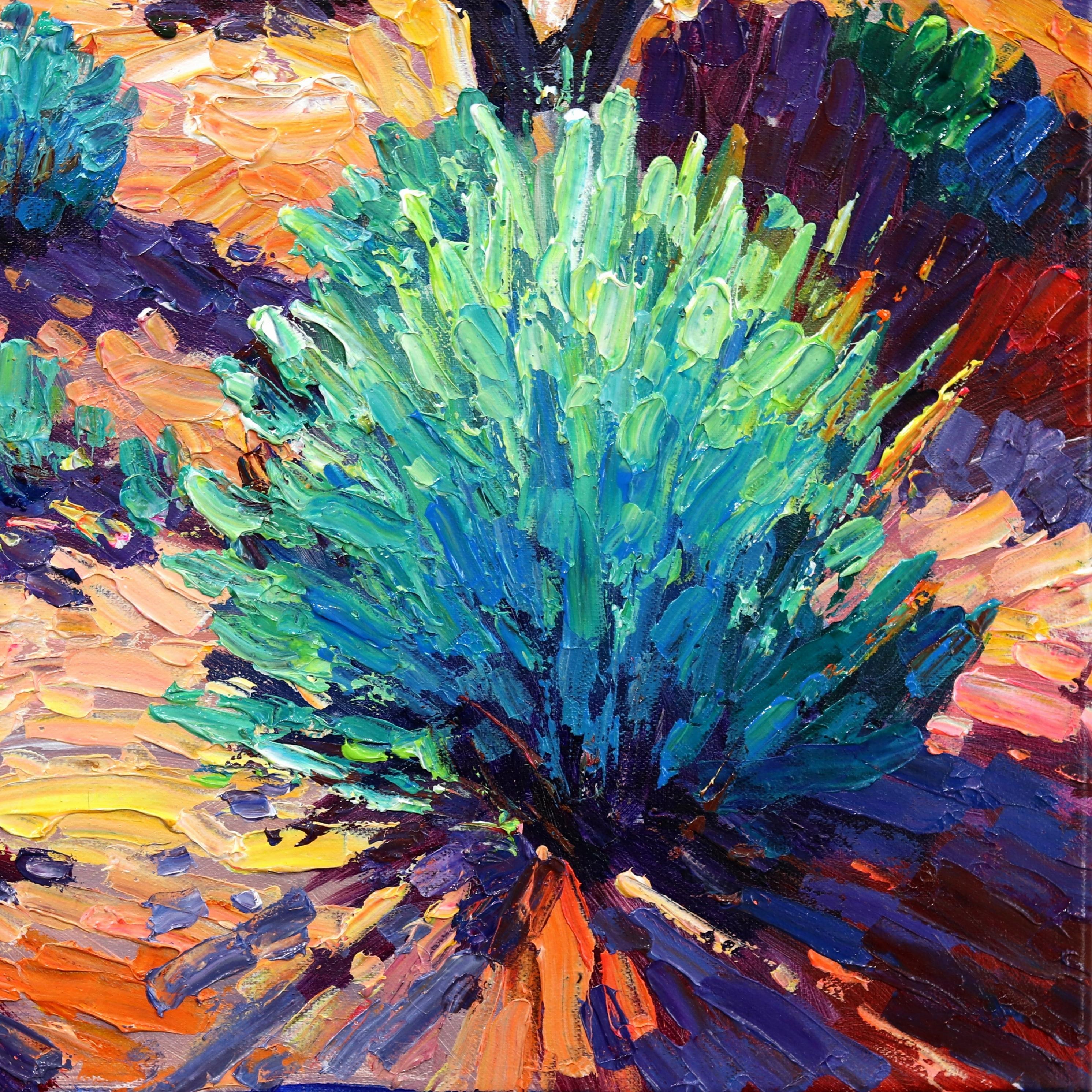 A Spark in the Sky - Vibrant Textural Mountain Desert Landscape Oil Painting 2
