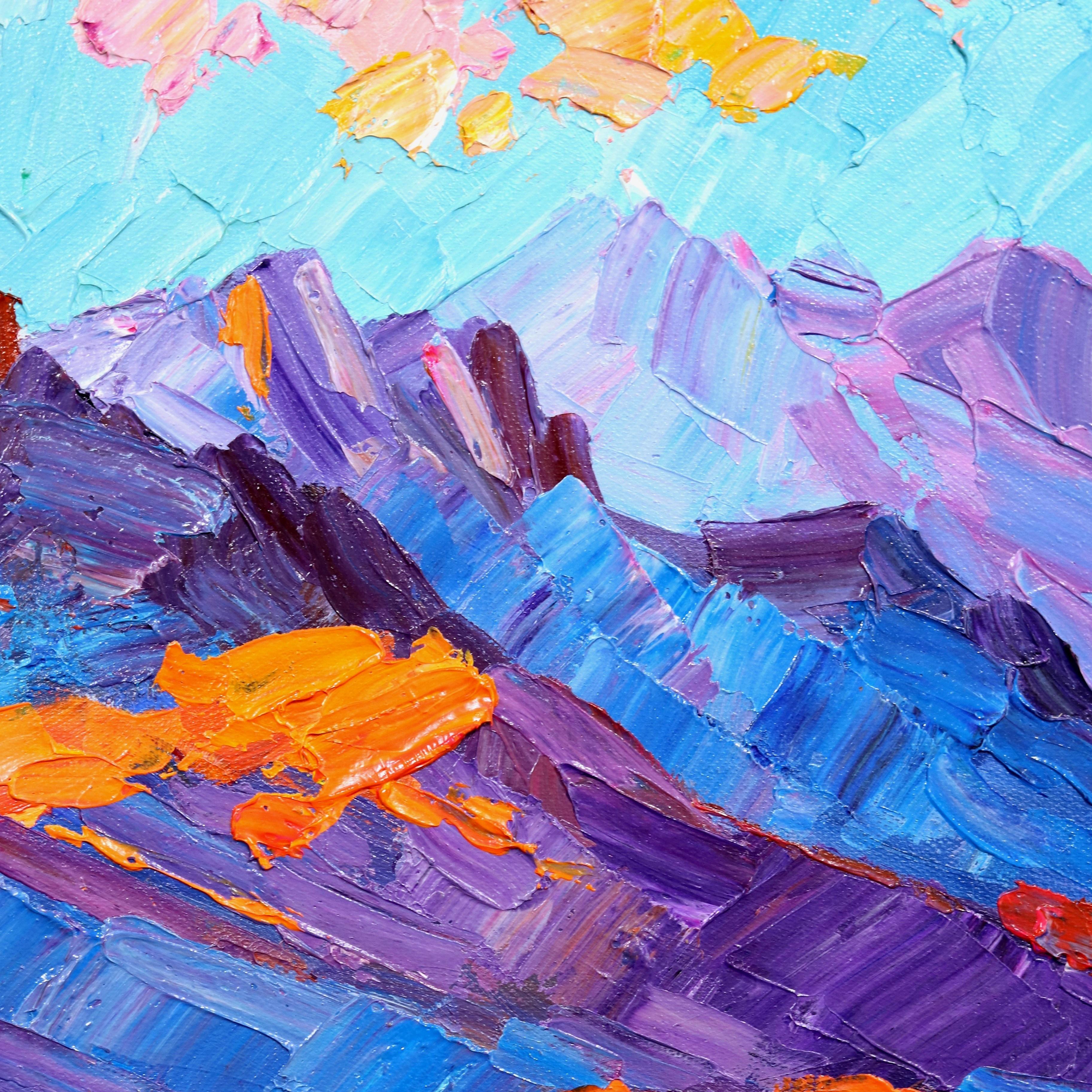 A Spark in the Sky - Vibrant Textural Mountain Desert Landscape Oil Painting 5