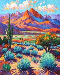 A Spark in the Sky - Vibrant Textural Mountain Desert Landscape Oil Painting