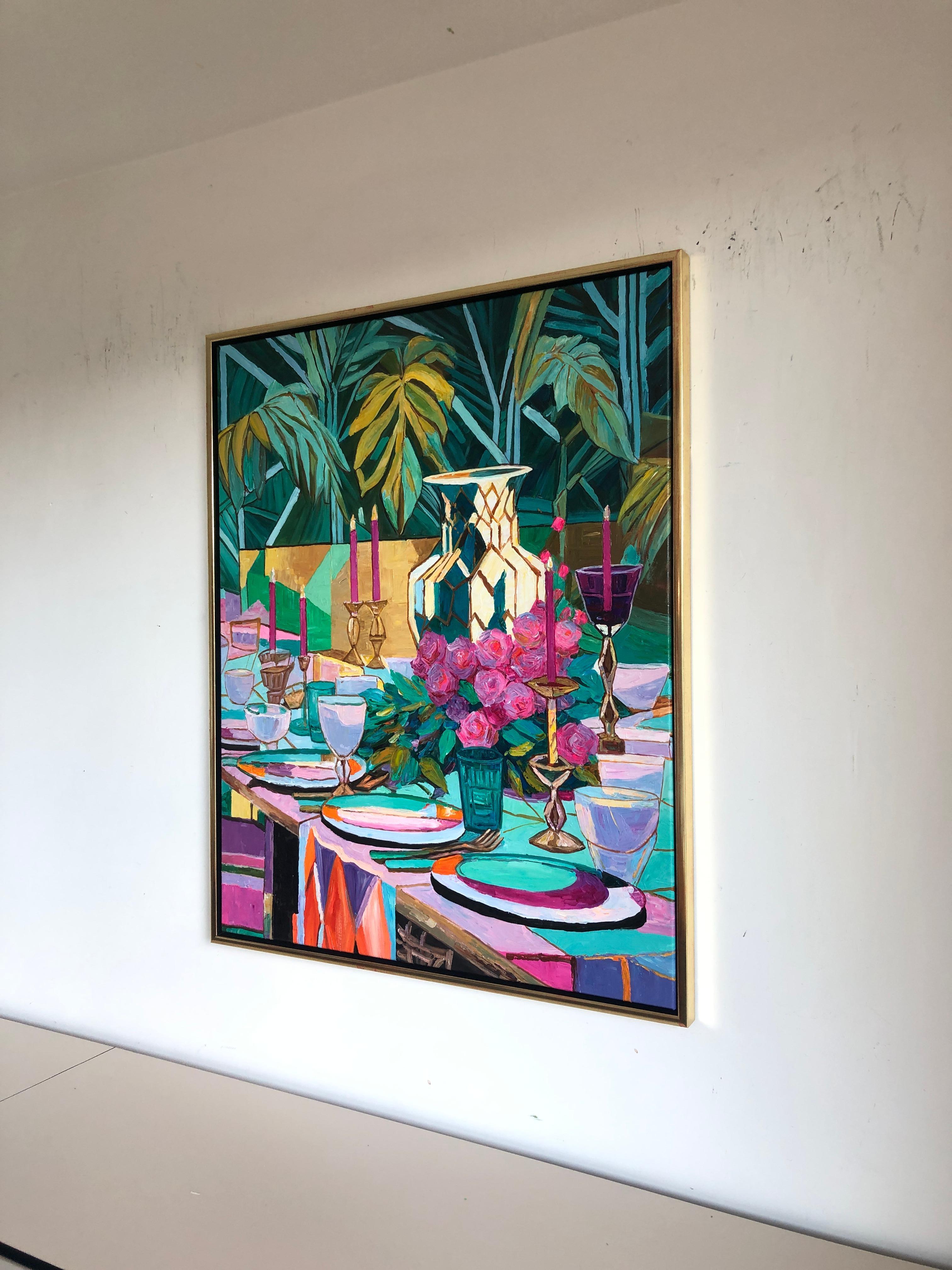 A table set for Laughter by K.Husslein Impasto Flower Dinner Food Table Painting For Sale 8