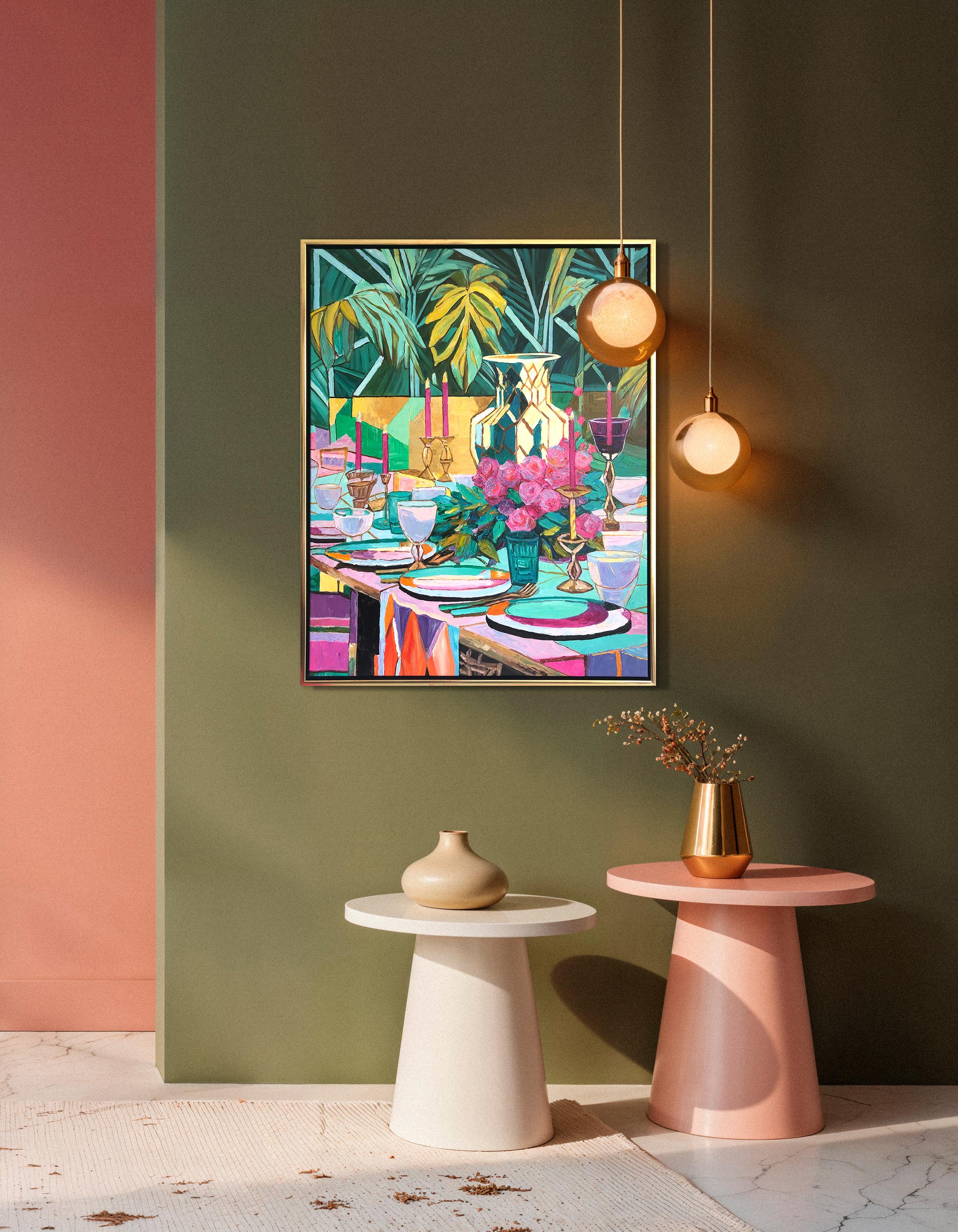 In Katharina Husslein’s latest collection, richly textured table scenes come to life through her signature impasto technique and expressive brushwork. Moving beyond her earlier floral-focused works, these new paintings capture intimate, celebratory
