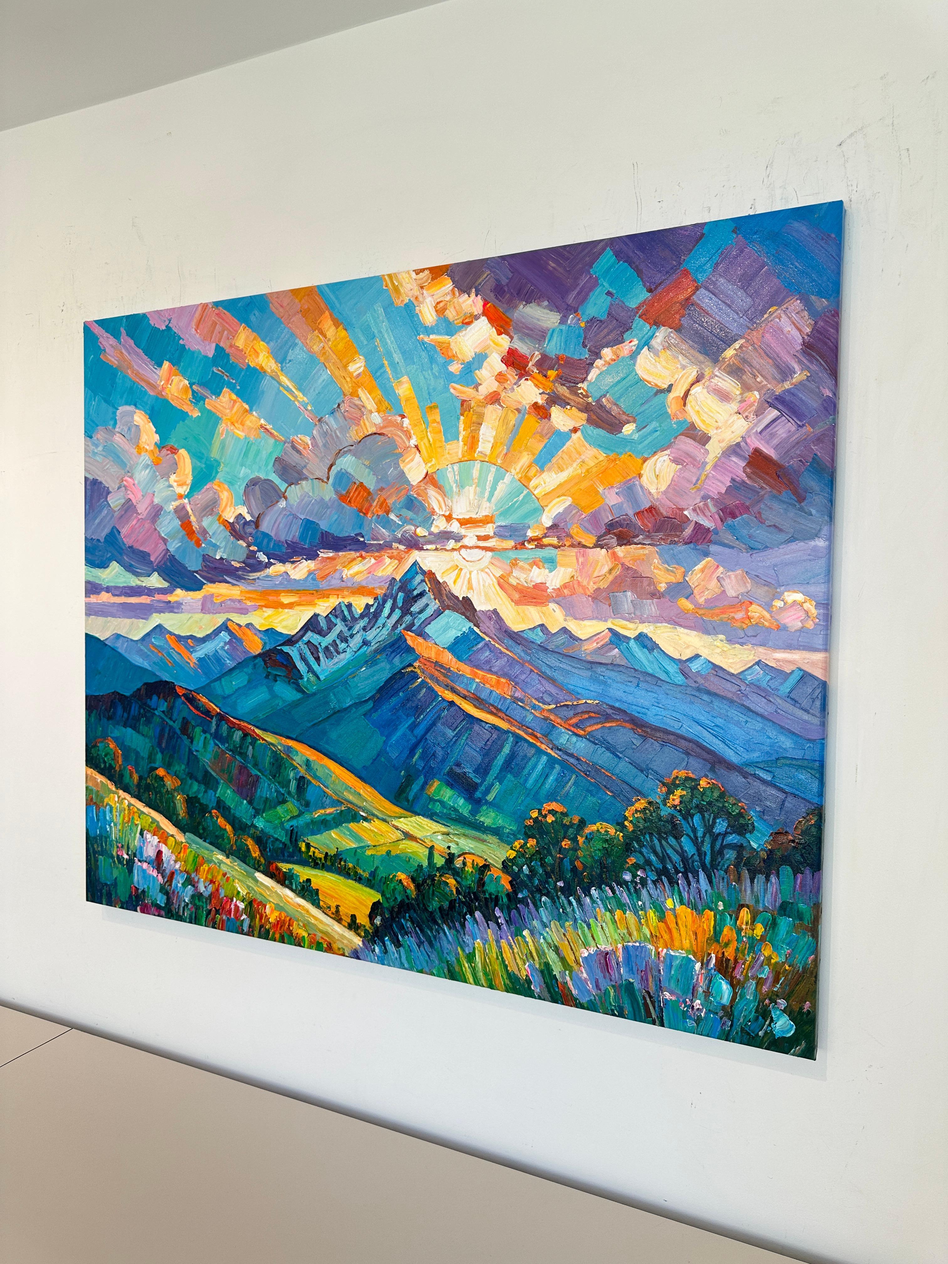 Ain't no Mountain high enough von K. Husslein Impasto Landscape Mountain Gemälde (Blau), Landscape Painting, von Katharina Husslein