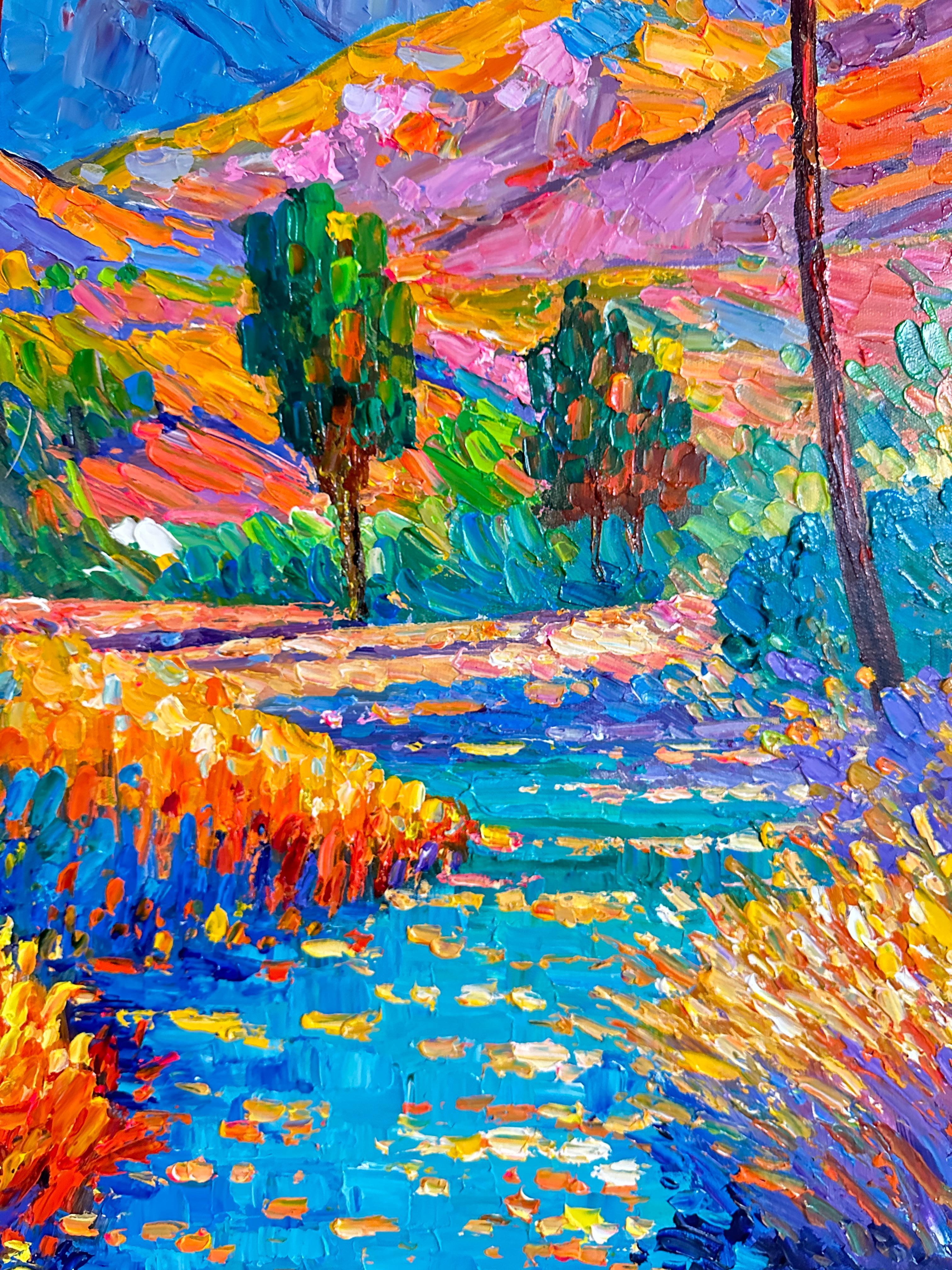Along the Back Road - Katharina Husslein Impasto Oil Landscape Painting For Sale 2