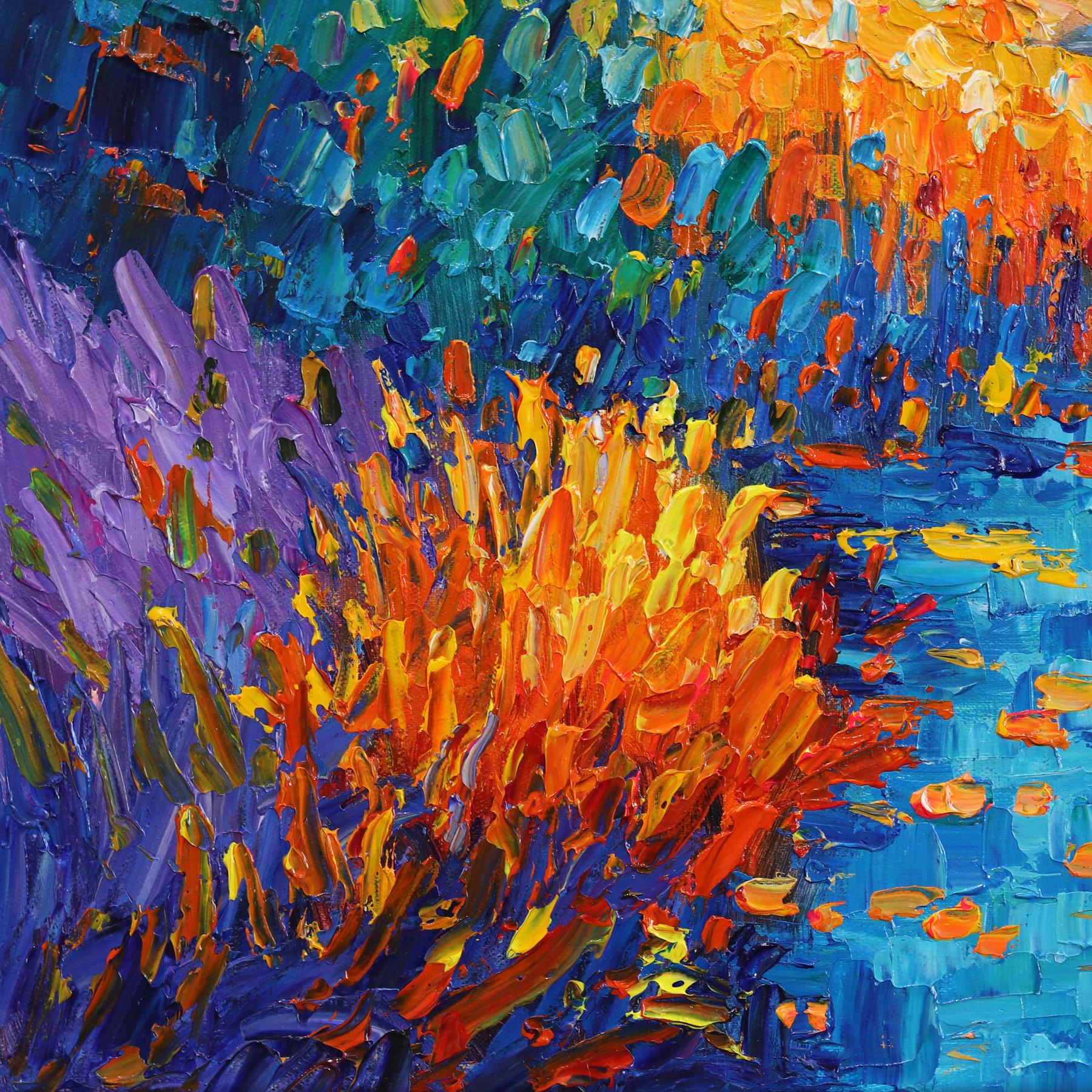 A lo largo de las carreteras secundarias - Pintura al óleo de paisajes montañosos desérticos con texturas vibrantes en venta 2
