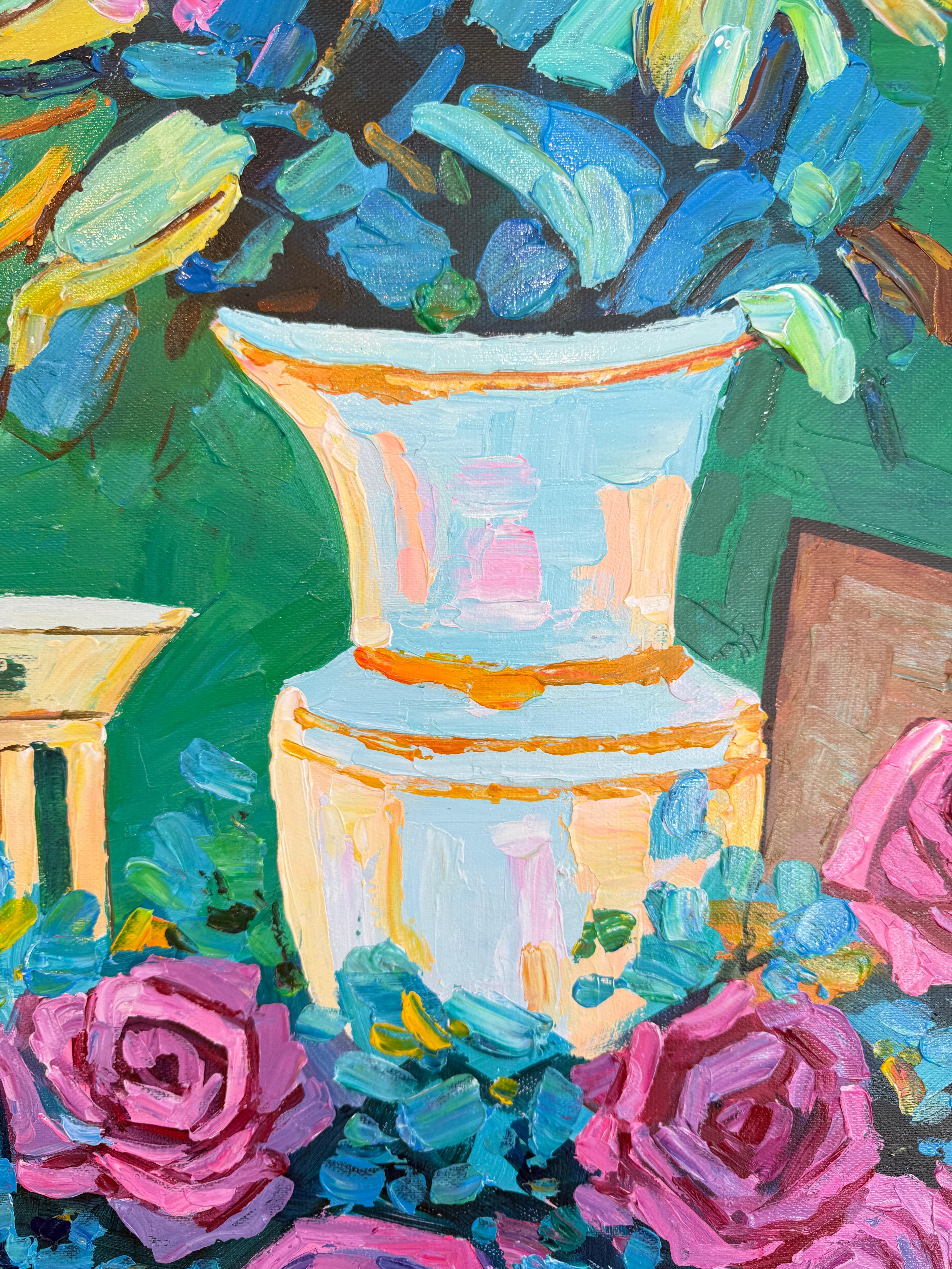 An Evening Meant for Us - K.Kusslein Impasto Flower Dinner Table Painting en vente 1