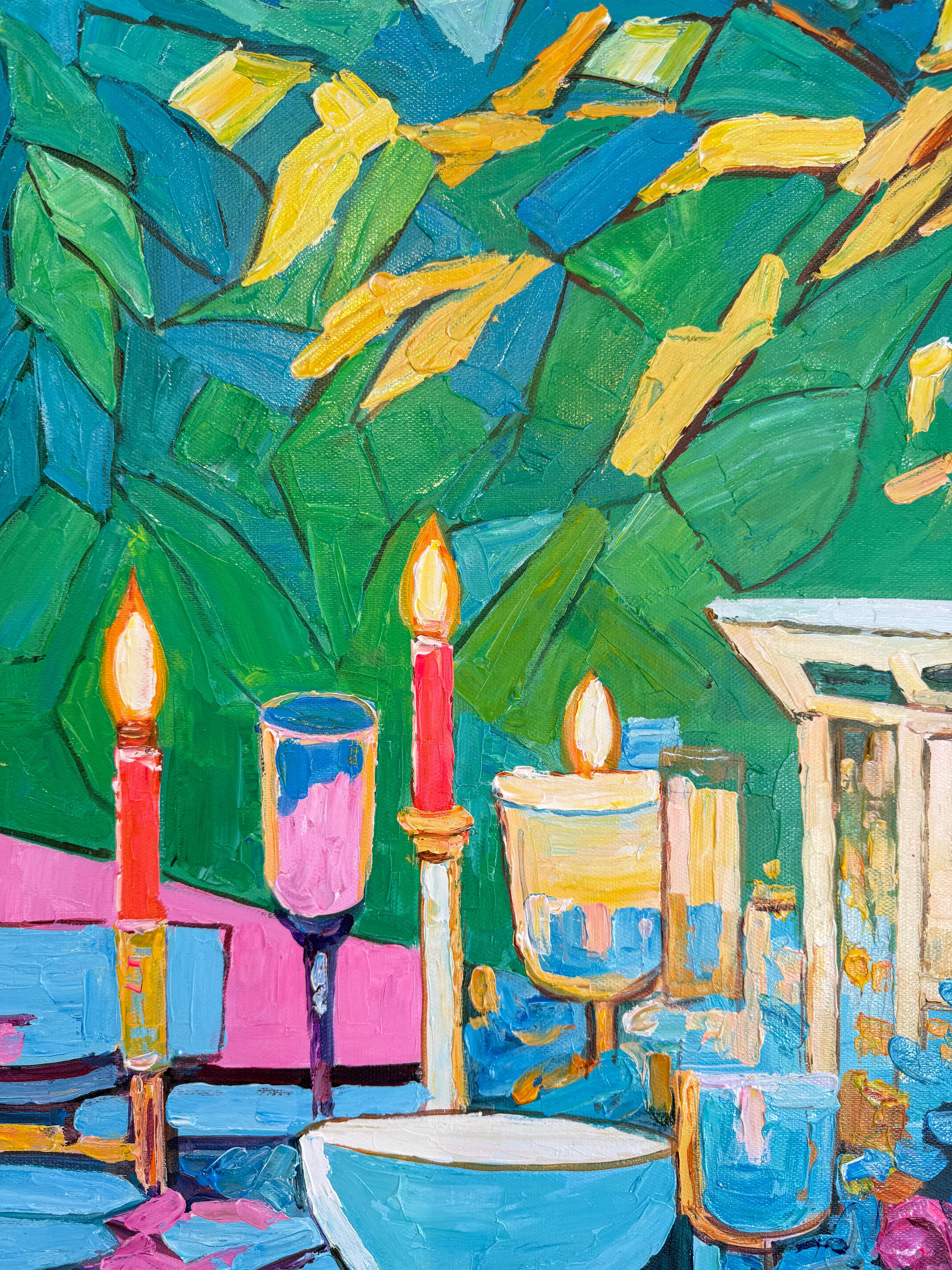 An Evening Meant for Us - K.Kusslein Impasto Flower Dinner Table Painting en vente 5