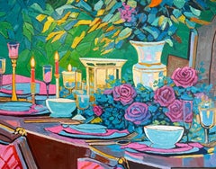 Una velada pensada para nosotros - K.Husslein Pintura de mesa con flores al Impasto