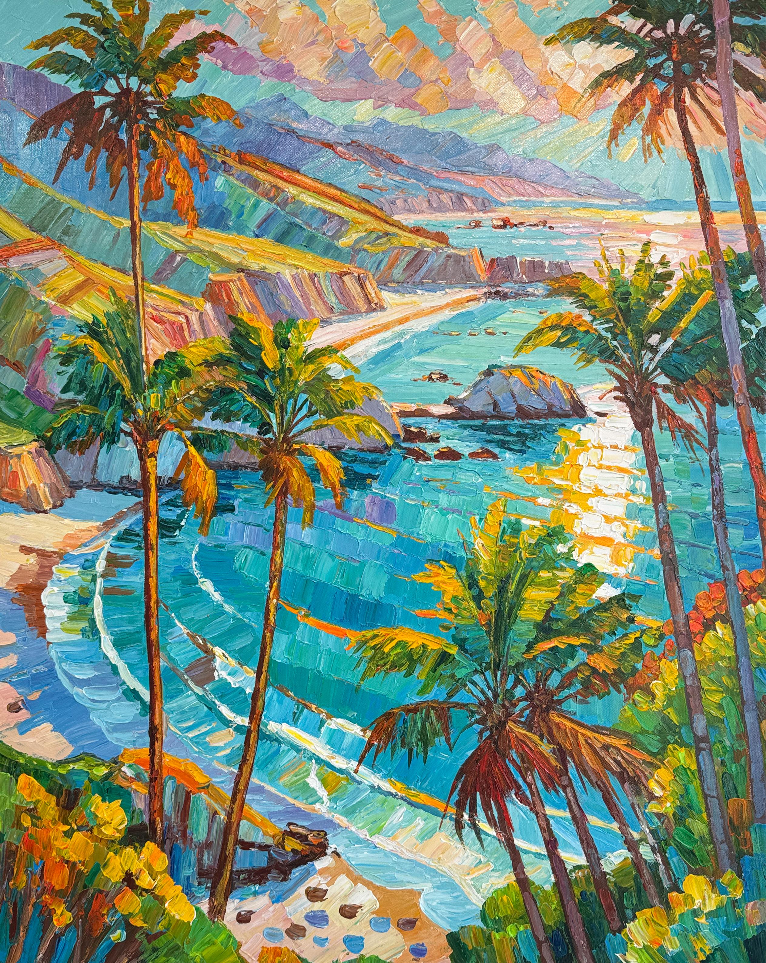 Katharina Husslein Landscape Painting – Wo der Ozean auf Träume trifft, Ölgemälde in Impasto-Technik, 80 x 100 cm, signiert