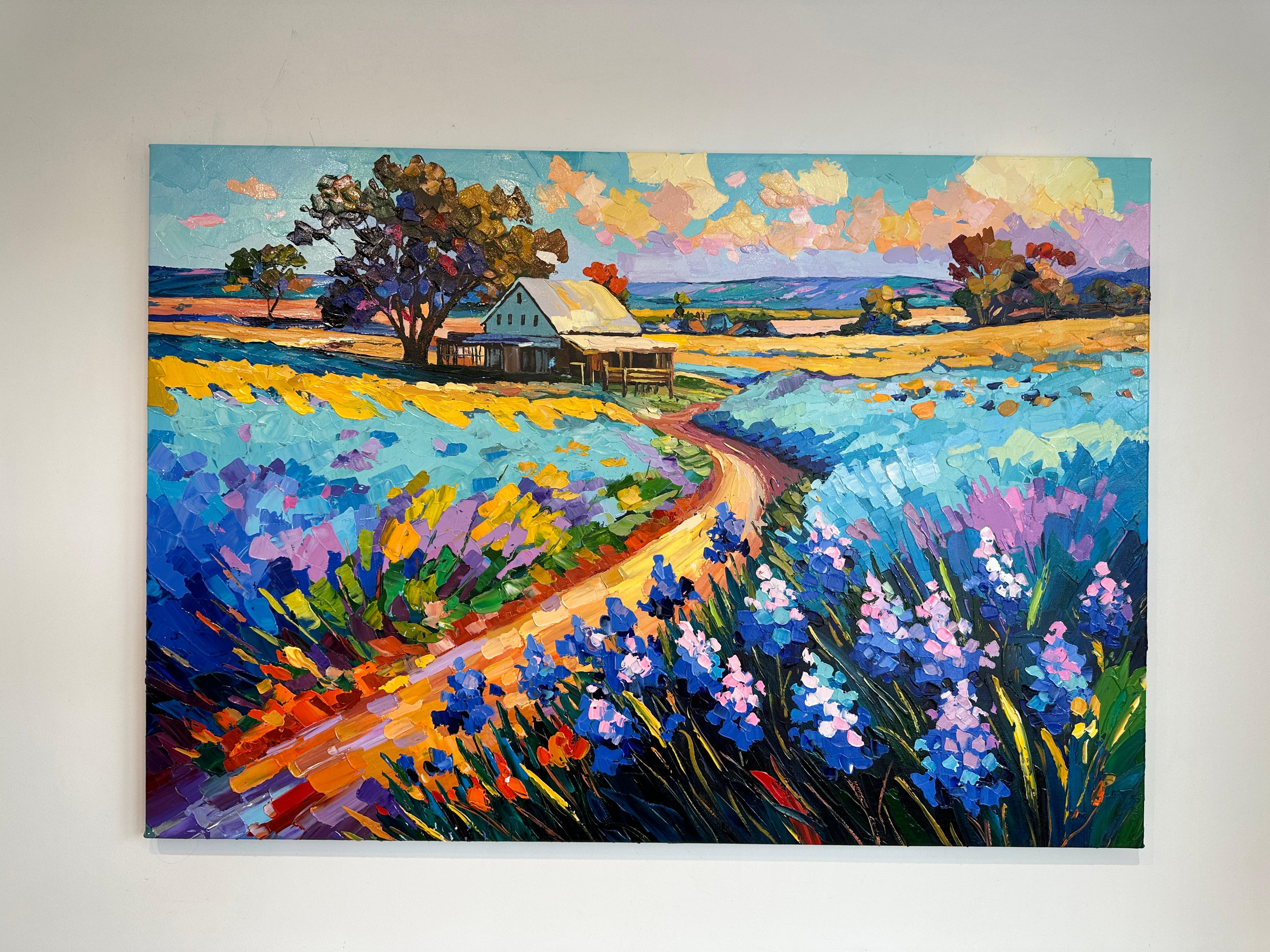 Blue Bonnets calling me Home - Katharina Husslein Impasto Oil Landscape Painting For Sale 1