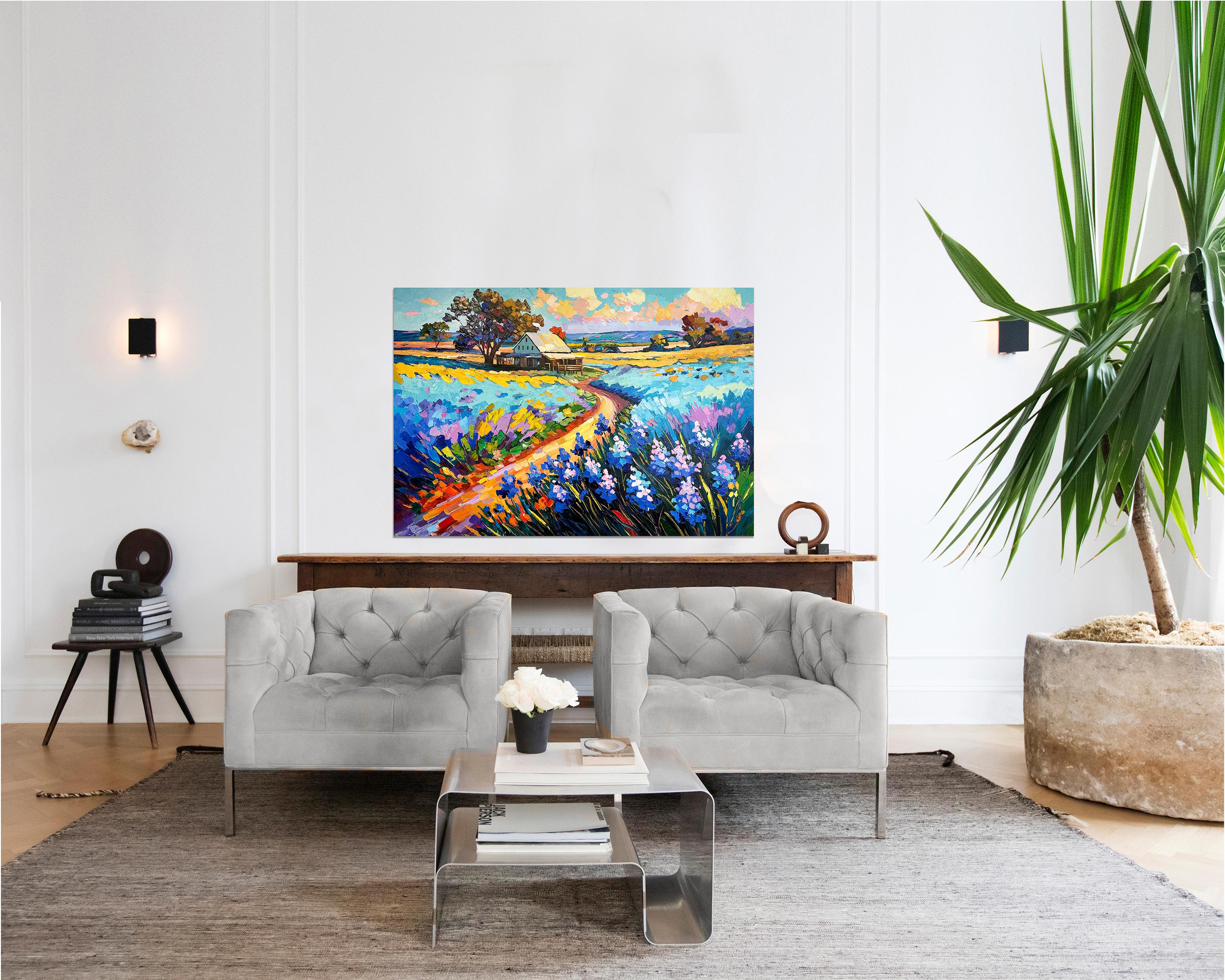 Blue Bonnets calling me Home - Katharina Husslein Impasto Oil Landscape Painting For Sale 2