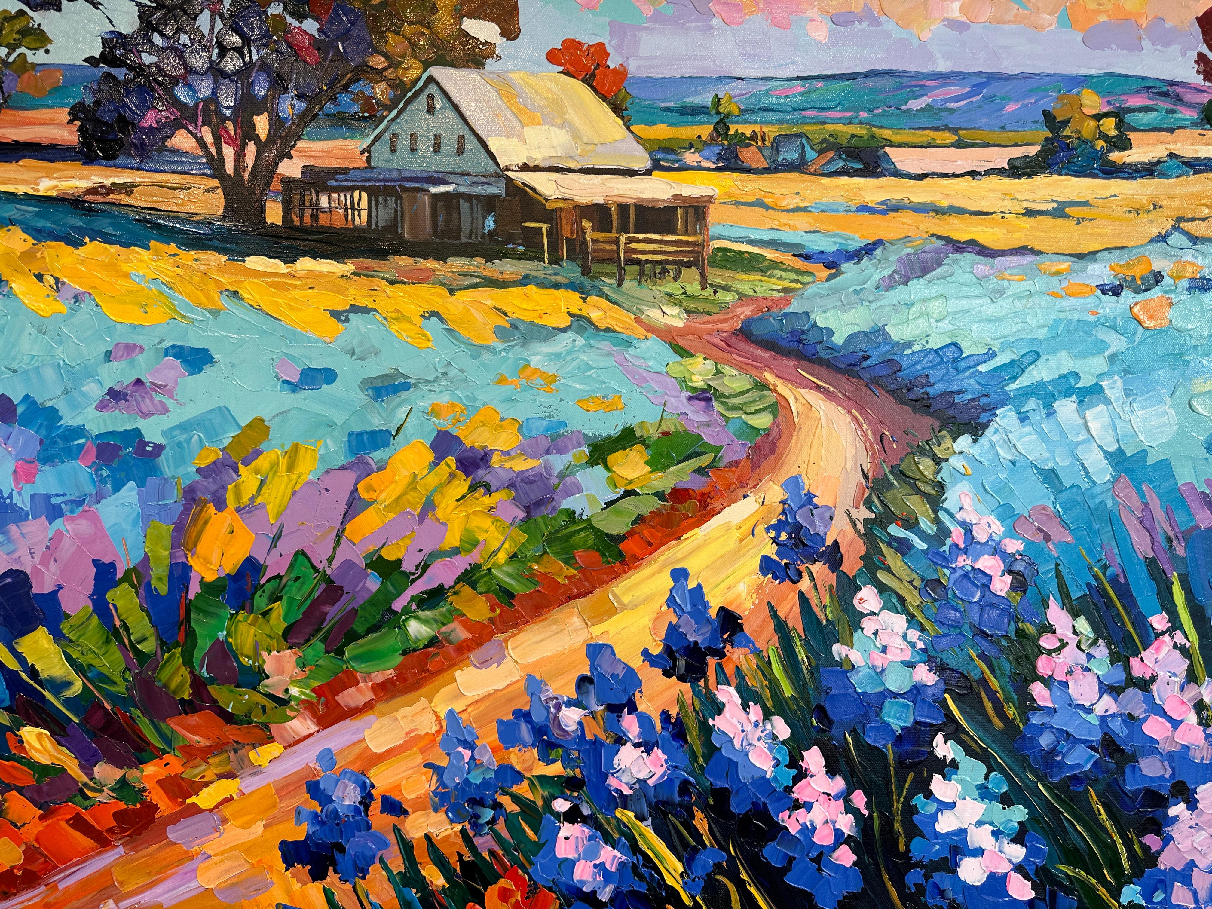 Blue Bonnets calling me Home - Katharina Husslein Impasto Oil Landscape Painting For Sale 3