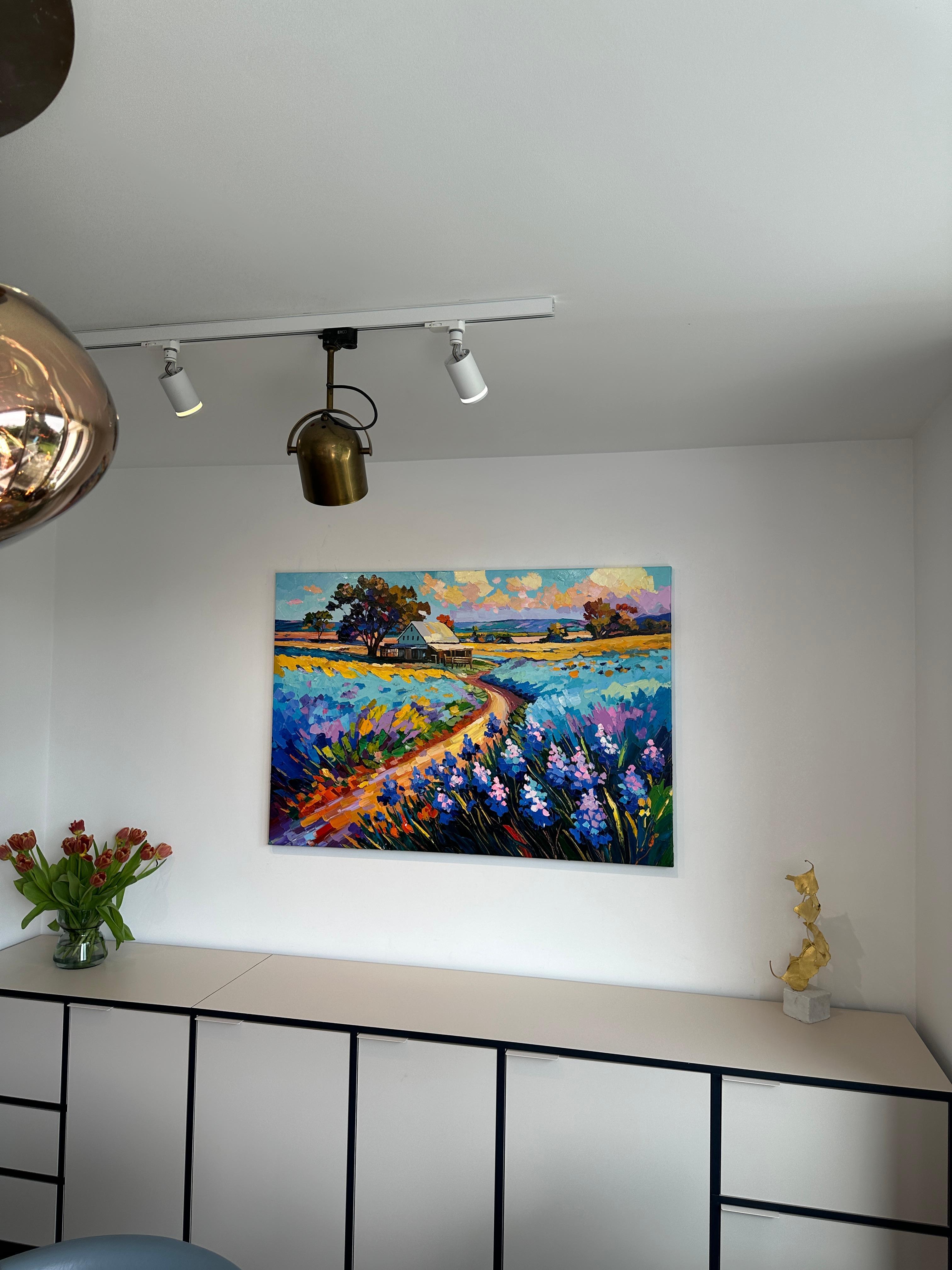 Blue Bonnets calling me Home - Katharina Husslein Impasto Oil Landscape Painting For Sale 4