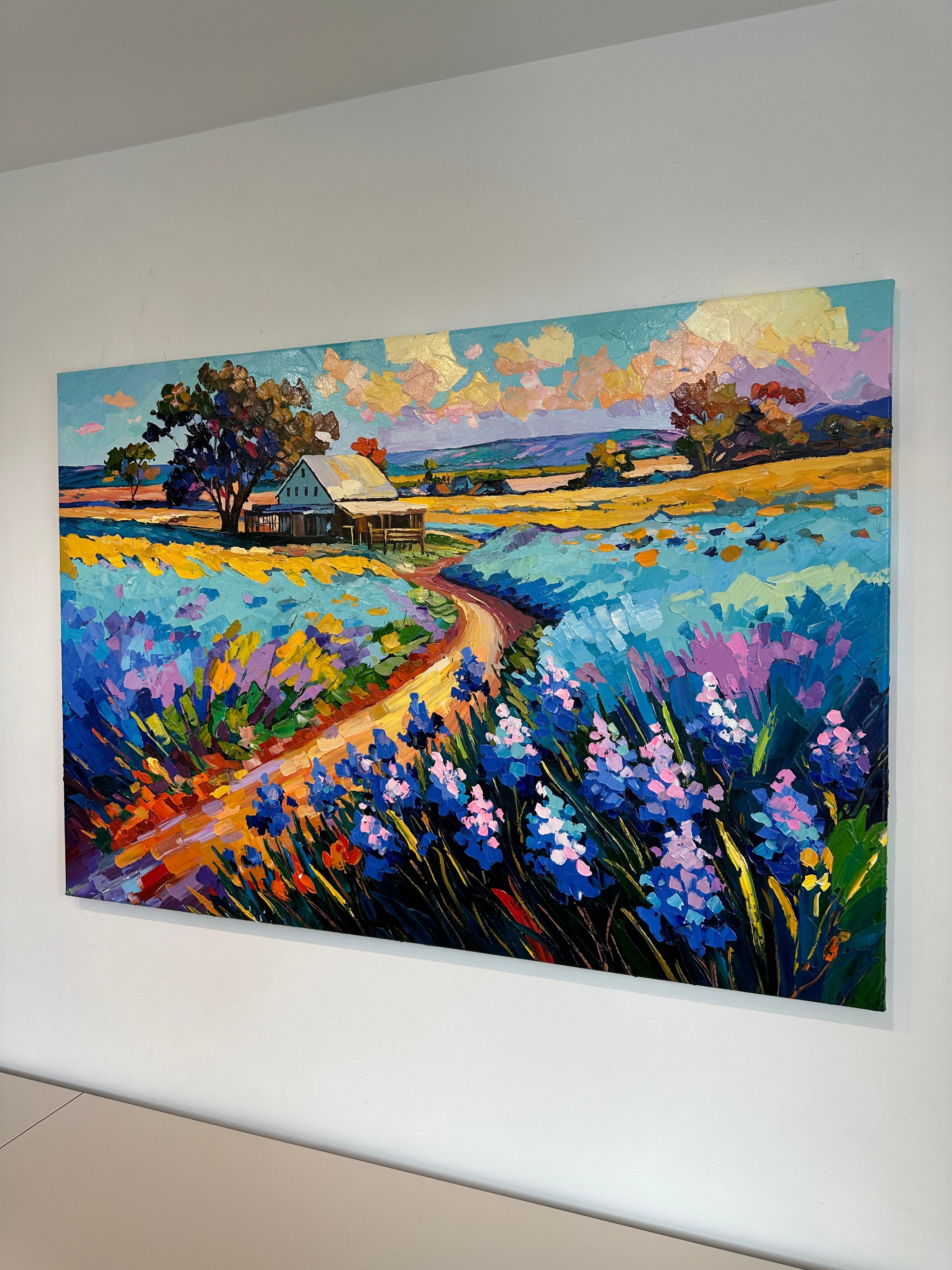 Blue Bonnets calling me Home - Katharina Husslein Impasto Oil Landscape Painting For Sale 5