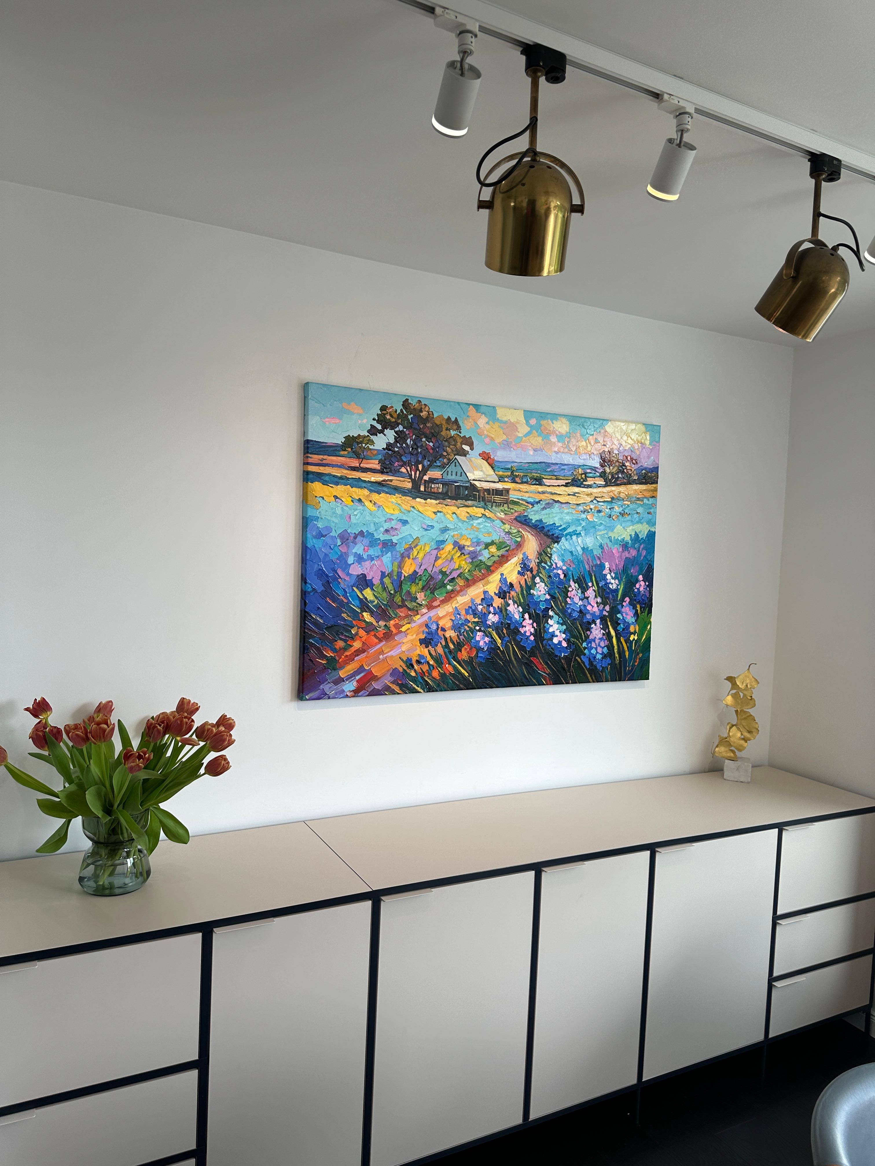 Blue Bonnets calling me Home - Katharina Husslein Impasto Oil Landscape Painting For Sale 7